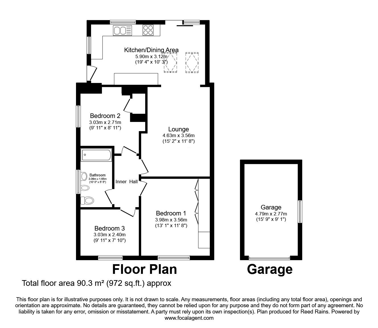 Floorplan of 3 bedroom Semi Detached Bungalow for sale, Hollin Lane, Calder Grove, West Yorkshire, WF4