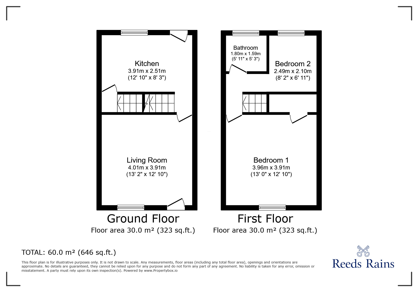 Floorplan of 2 bedroom Mid Terrace House for sale, Weeland Road, Sharlston Common, West Yorkshire, WF4