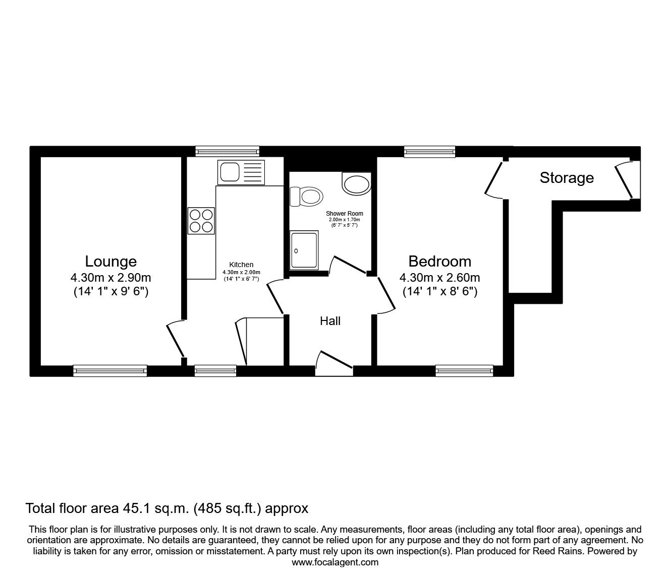 Floorplan of 1 bedroom Flat to rent, Barstow Square, Wakefield, West Yorkshire, WF1