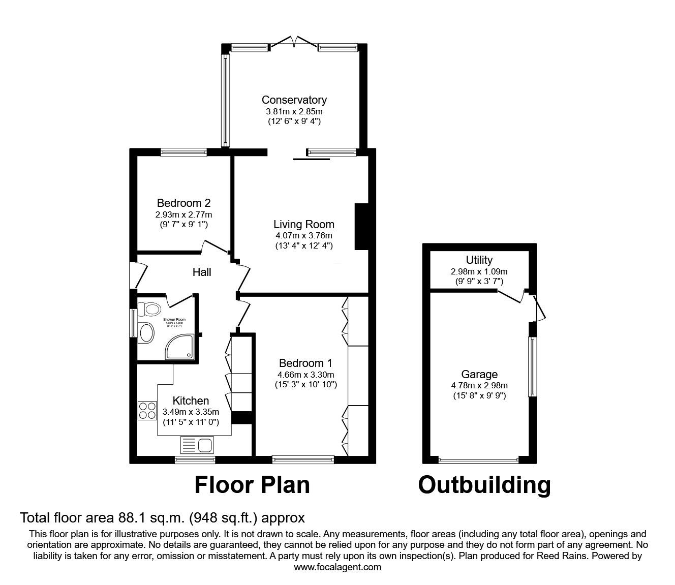 Floorplan of 2 bedroom Semi Detached Bungalow for sale, Howard Crescent, Durkar, West Yorkshire, WF4