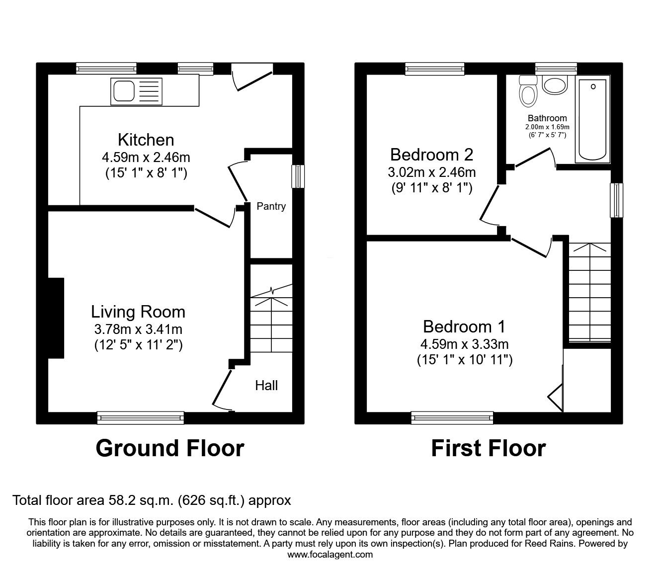 Floorplan of 2 bedroom Semi Detached House for sale, Kingswell Avenue, Wakefield, West Yorkshire, WF1