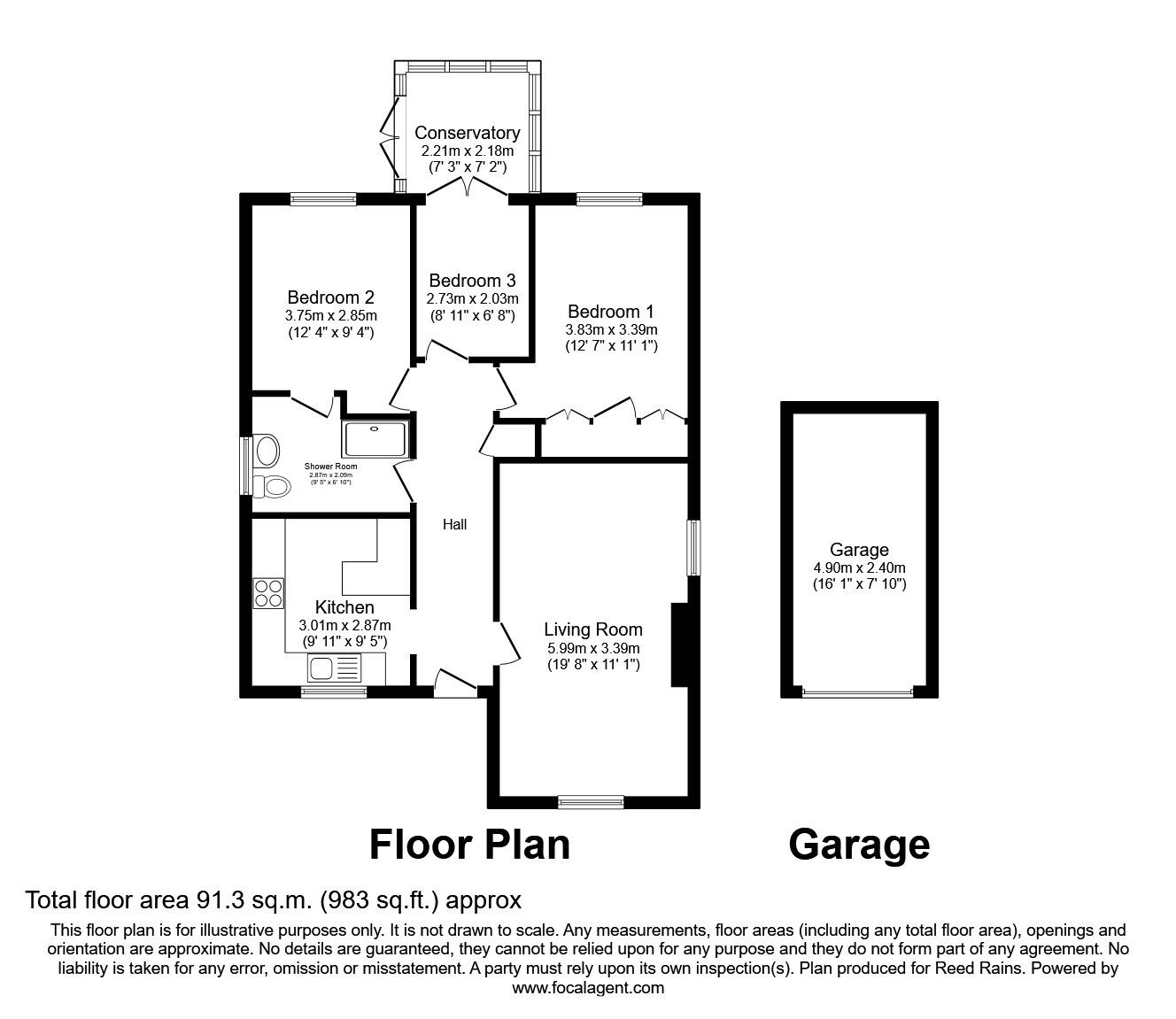 Floorplan of 2 bedroom Detached Bungalow for sale, Whitehall Rise, Wakefield, West Yorkshire, WF1