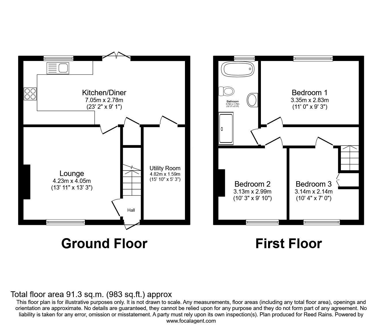 Floorplan of 3 bedroom End Terrace House for sale, Croft Avenue, Altofts, West Yorkshire, WF6