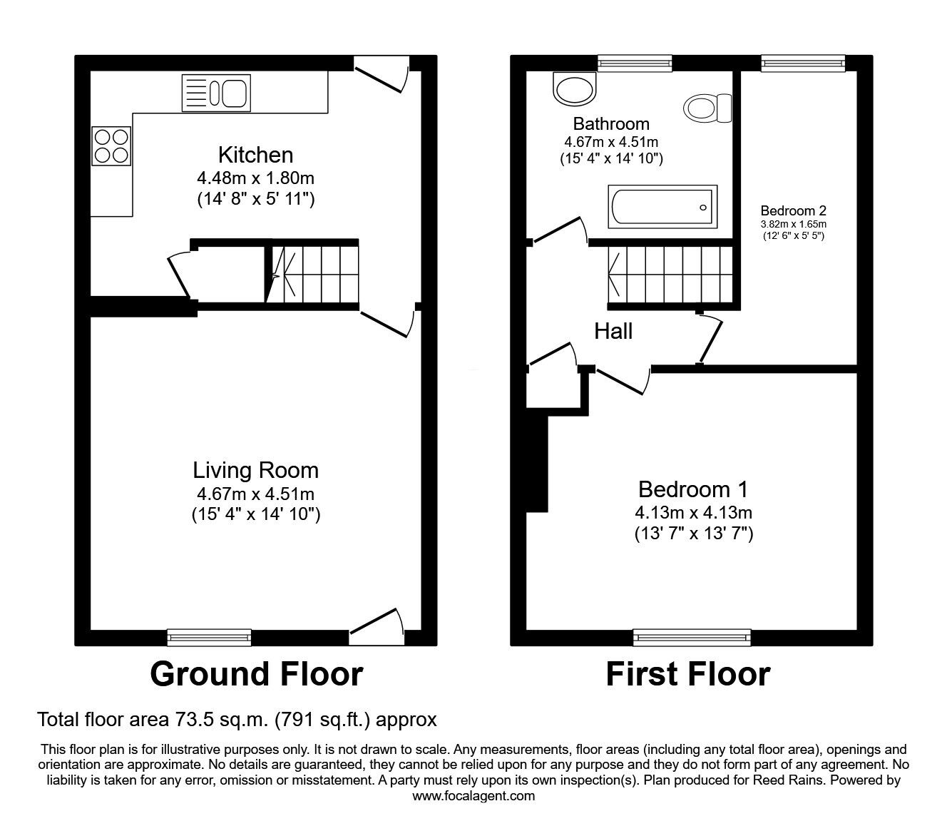 Floorplan of 2 bedroom Mid Terrace House for sale, Broomcroft Road, Ossett, West Yorkshire, WF5