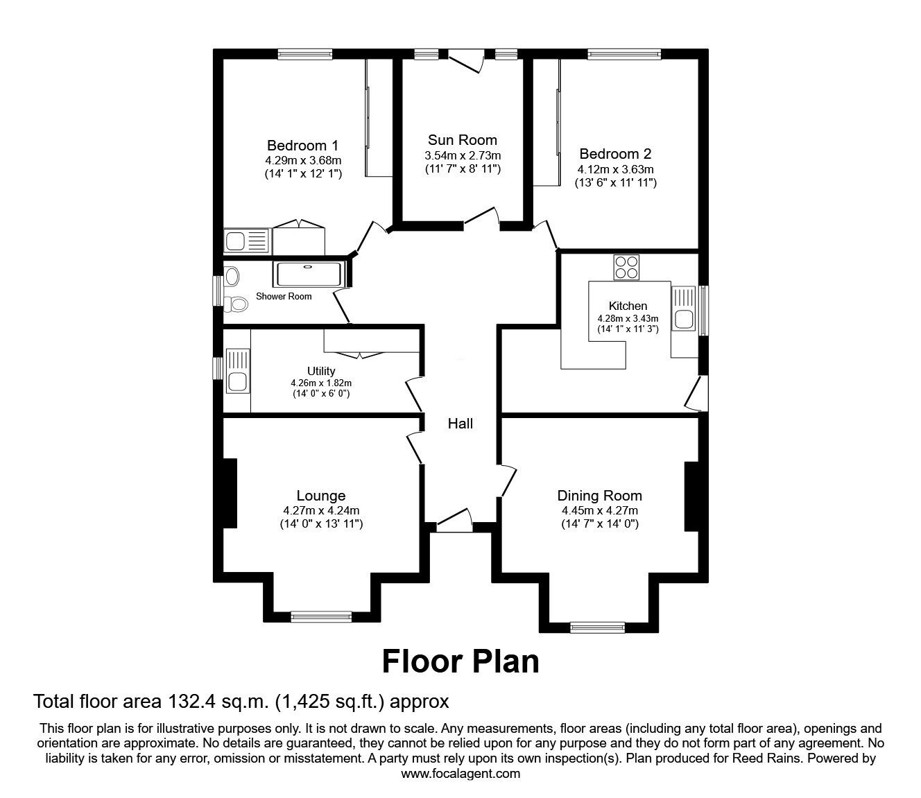 Floorplan of 2 bedroom Detached Bungalow for sale, Aberford Road, Wakefield, West Yorkshire, WF1
