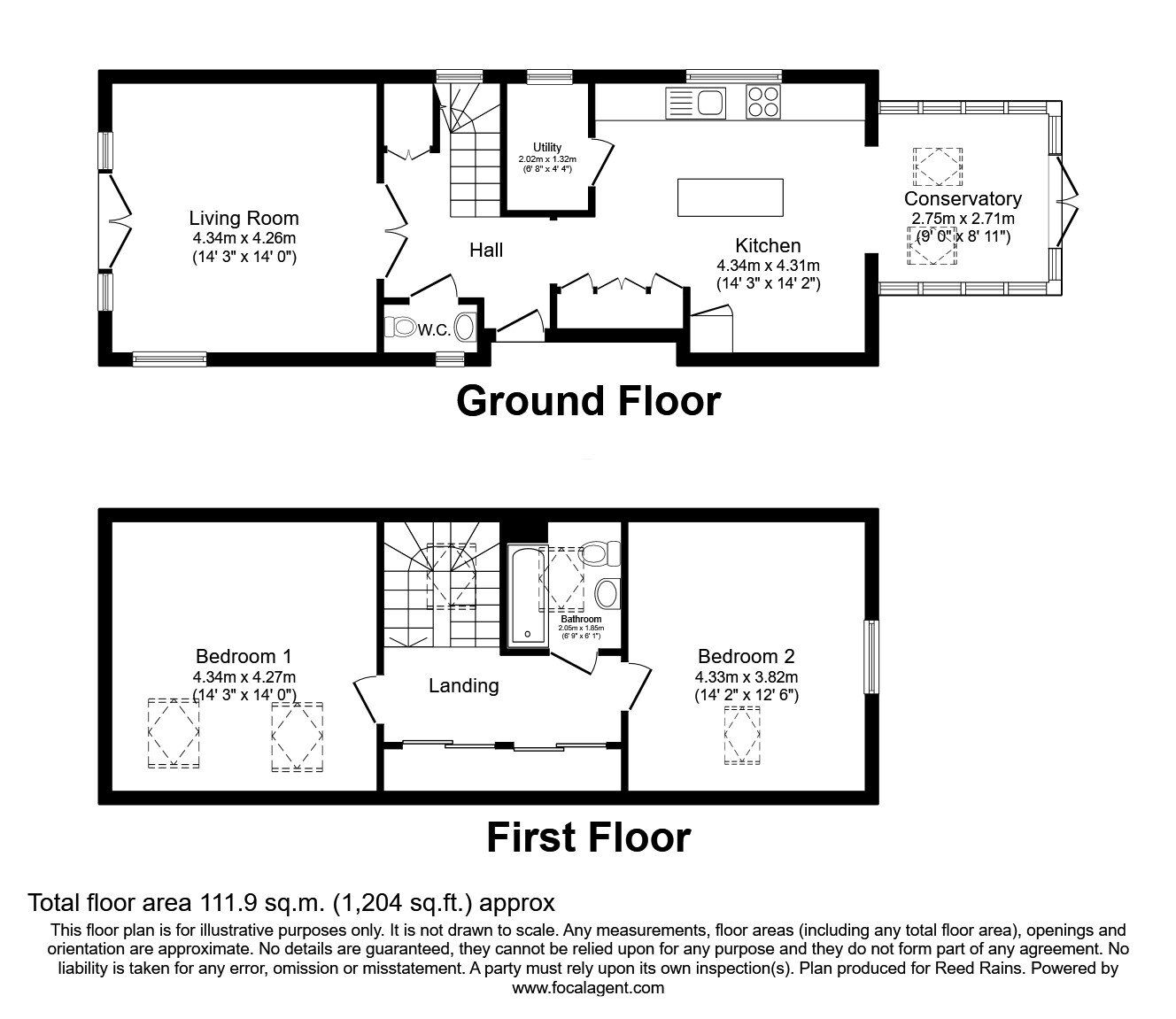 Floorplan of 2 bedroom Detached House for sale, The Green, Sharlston Common, West Yorkshire, WF4