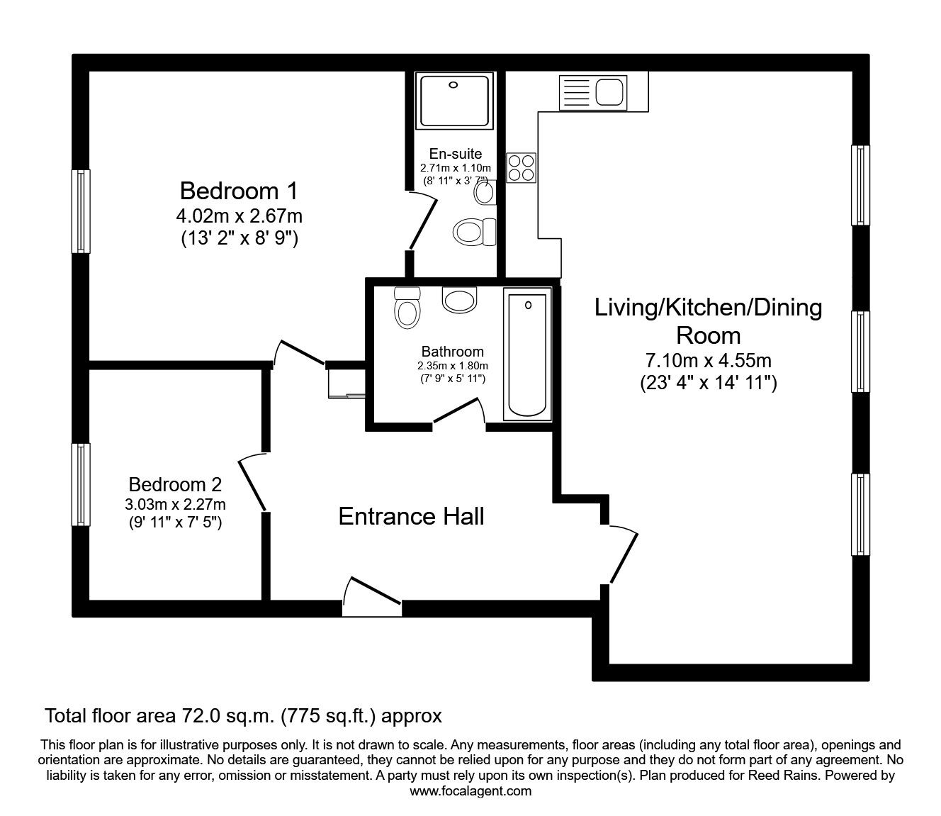Floorplan of 2 bedroom  Flat for sale, Beven Grove, Wakefield, West Yorkshire, WF1