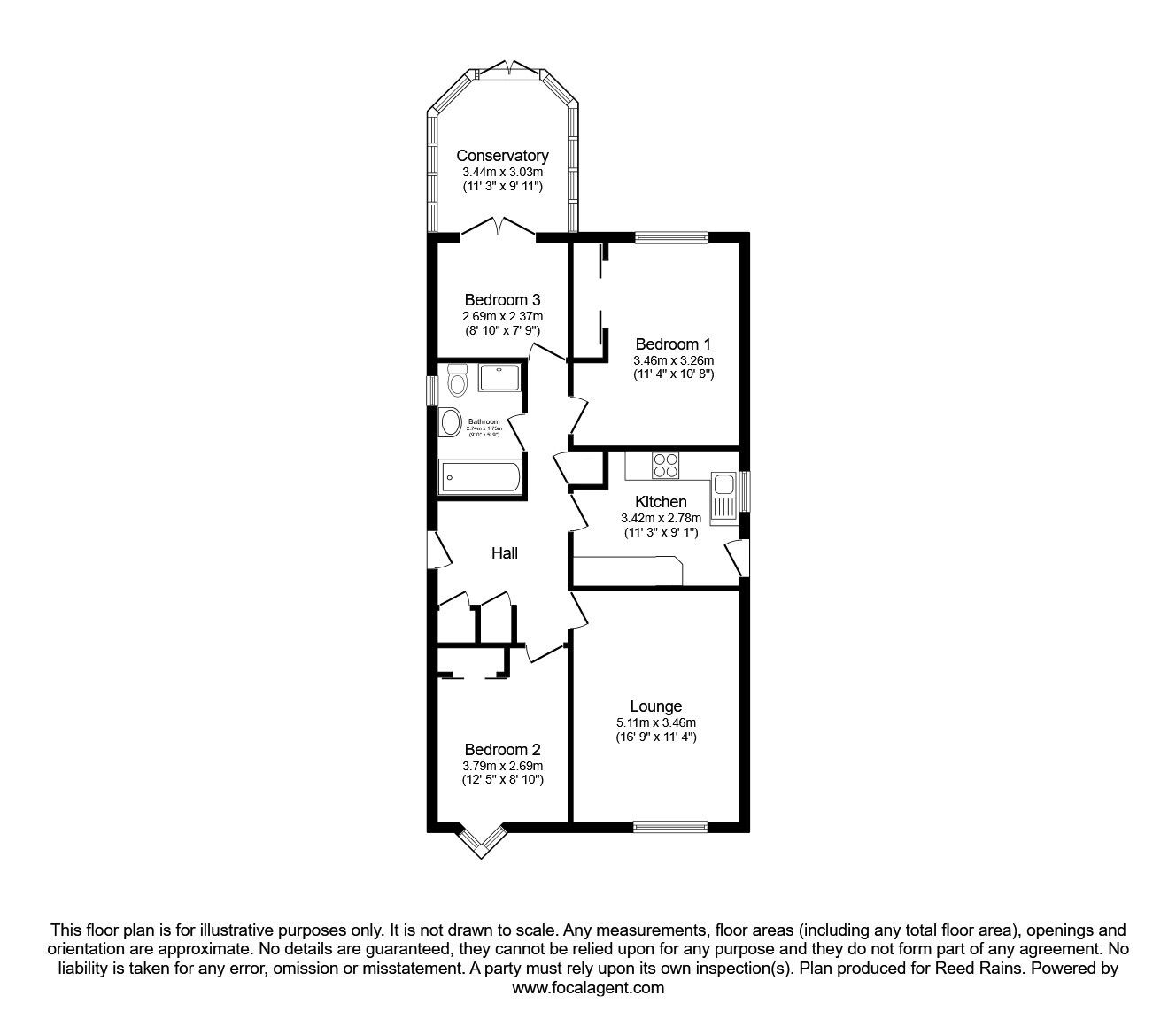 Floorplan of 3 bedroom Detached Bungalow for sale, Bransdale Close, Normanton, West Yorkshire, WF6
