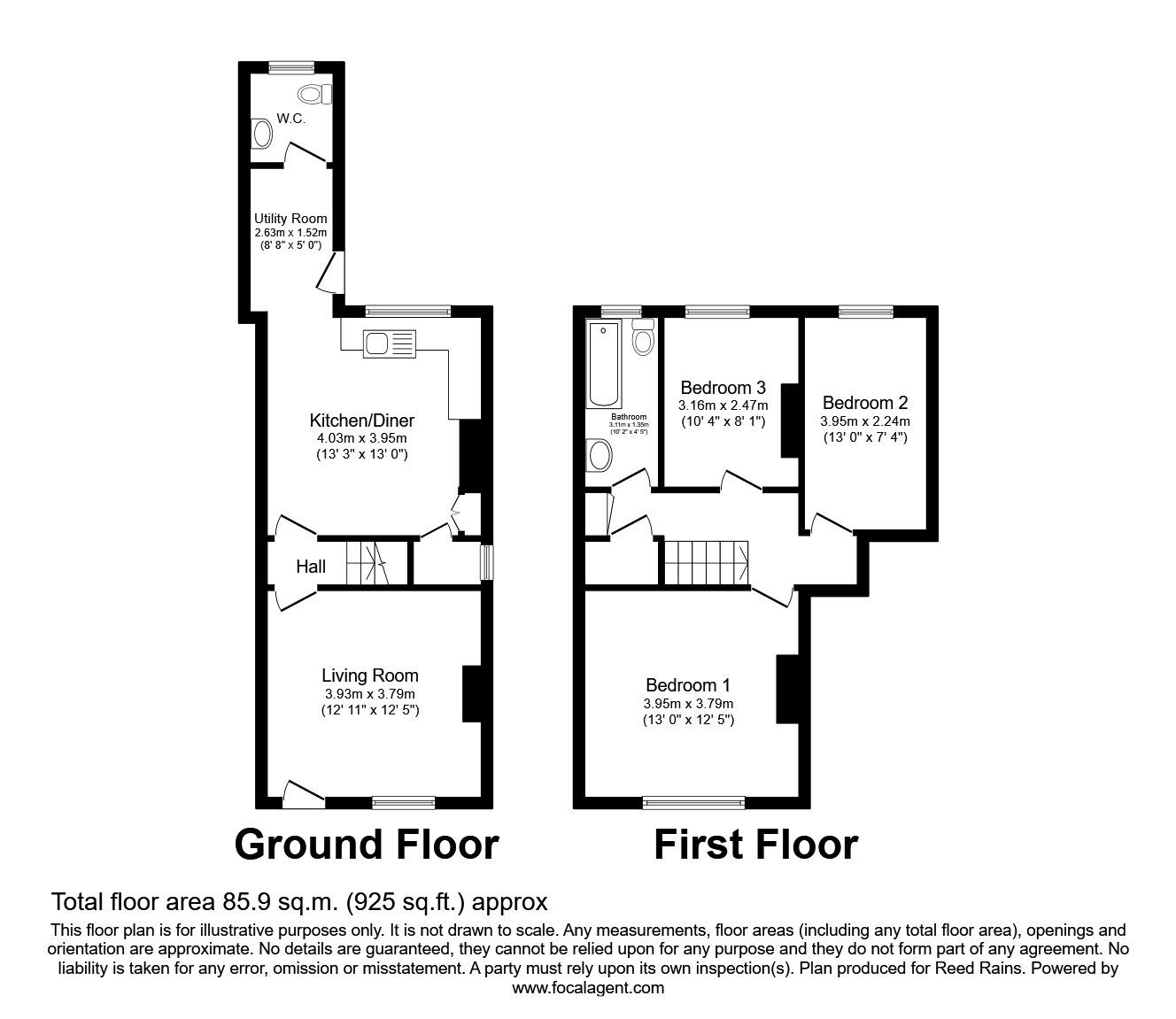 Floorplan of 3 bedroom Mid Terrace House for sale, Newton Avenue, Outwood, Wakefield, WF1