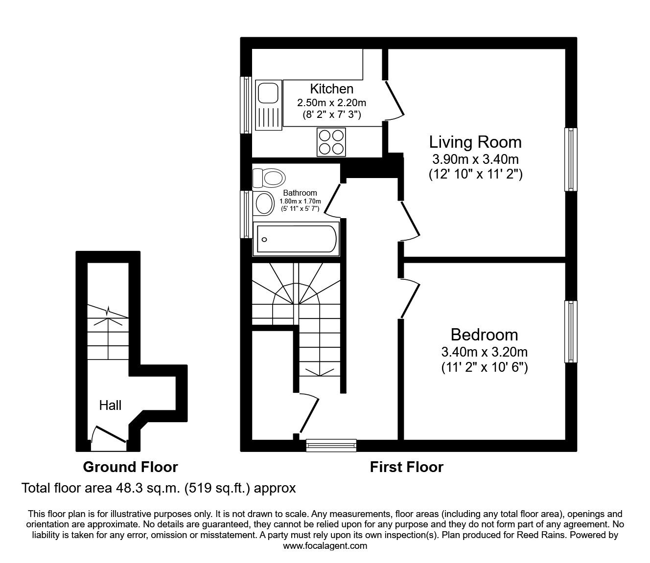 Floorplan of 1 bedroom Flat to rent, Queen Elizabeth Grove, Wakefield, West Yorkshire, WF1