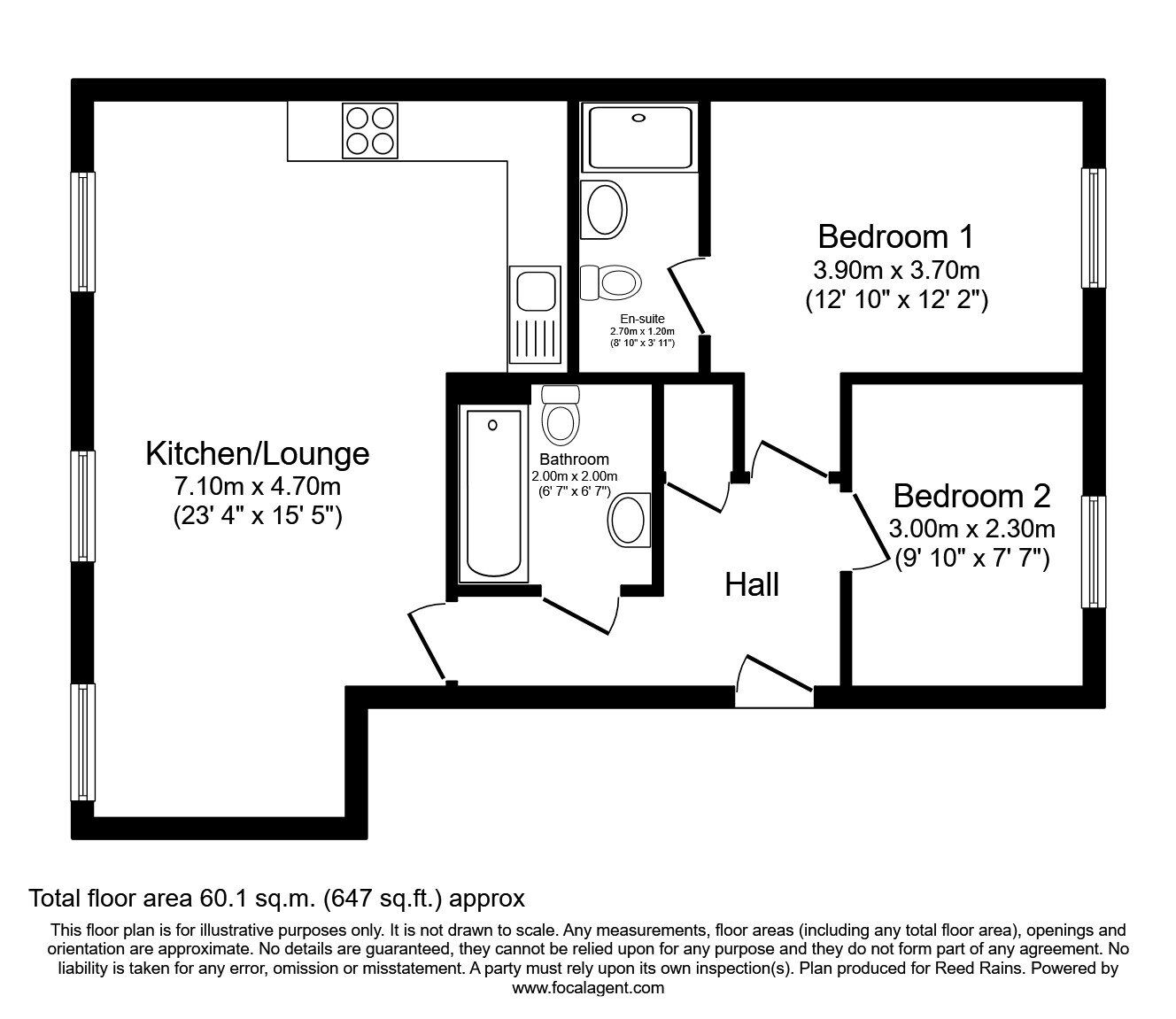 Floorplan of 2 bedroom Flat for sale, Chaloner Grove, Wakefield, West Yorkshire, WF1