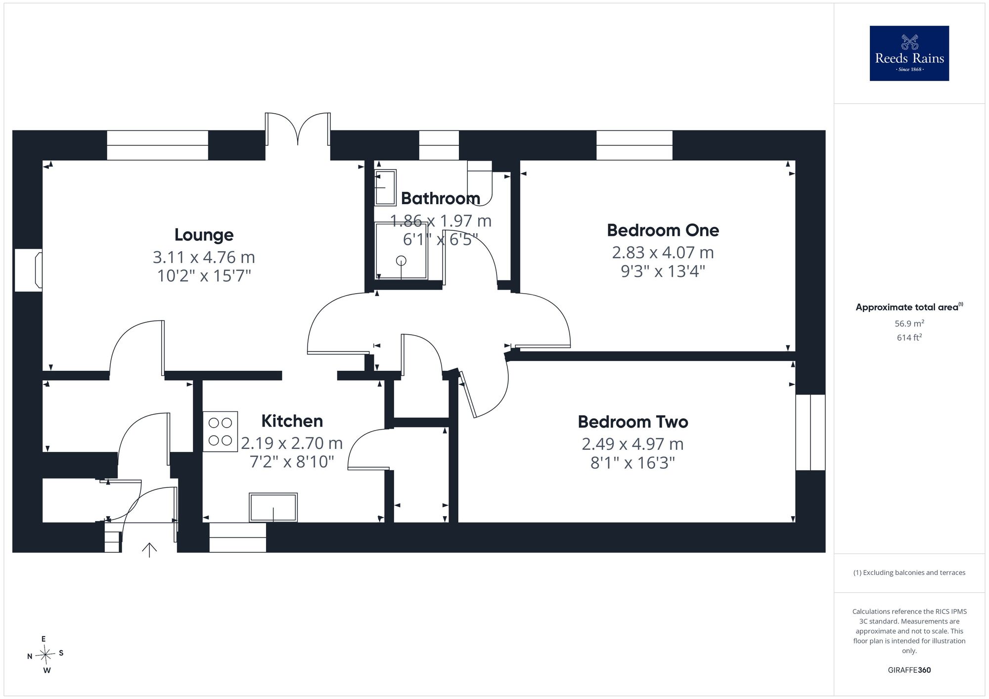 Floorplan of 2 bedroom End Terrace Bungalow for sale, Holly Court, Outwood, West Yorkshire, WF1