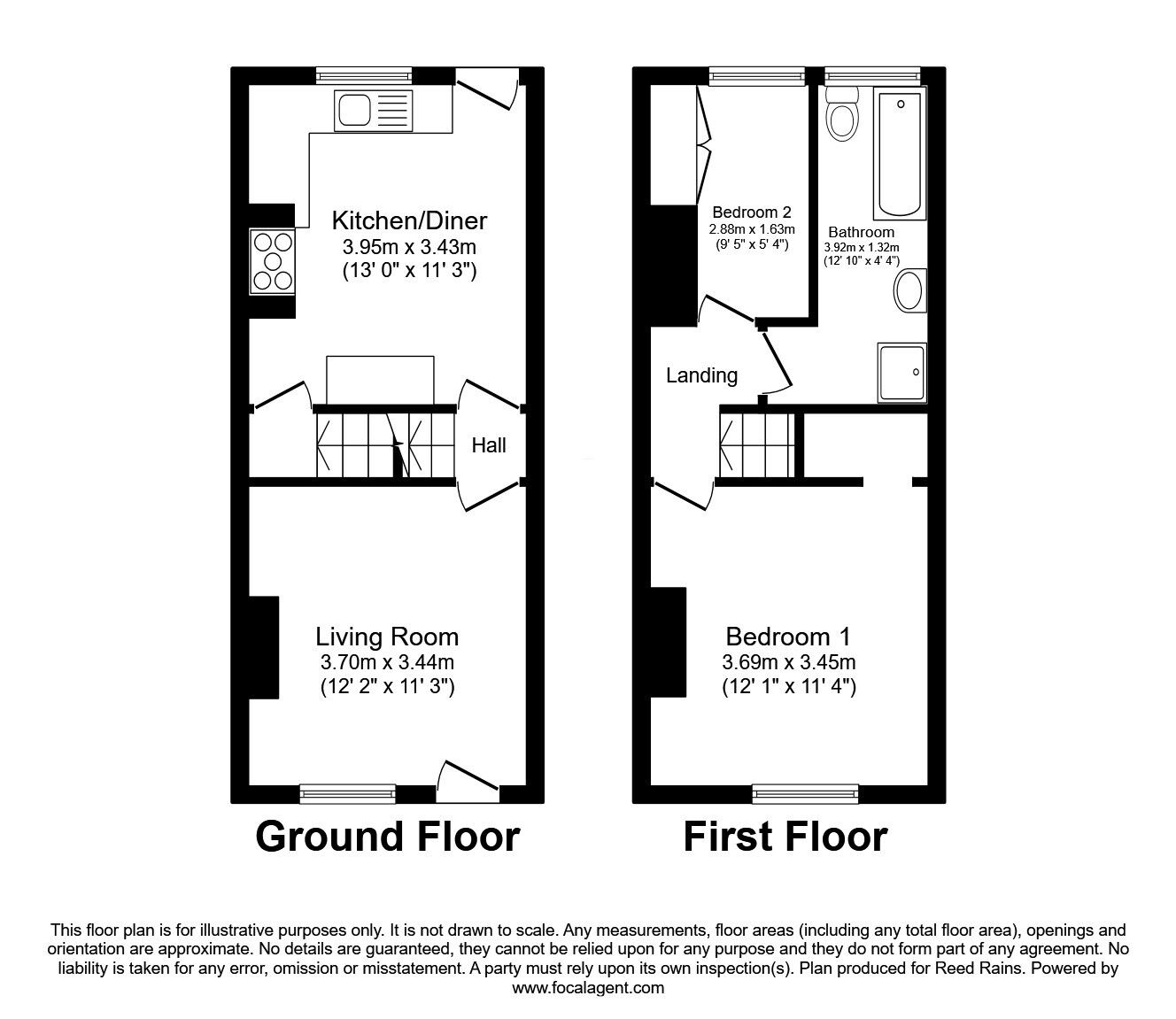 Floorplan of 2 bedroom Mid Terrace House to rent, Denby Dale Road, Calder Grove, West Yorkshire, WF4