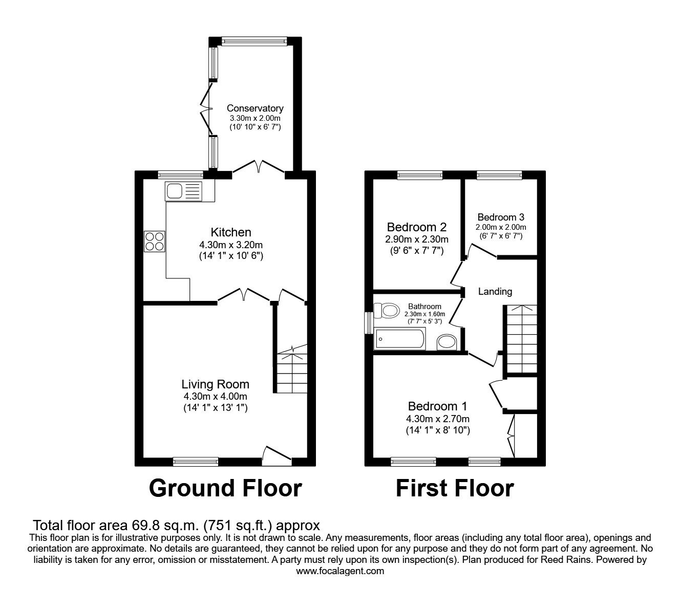 Floorplan of 3 bedroom Semi Detached House to rent, Rose Farm Rise, Normanton, West Yorkshire, WF6