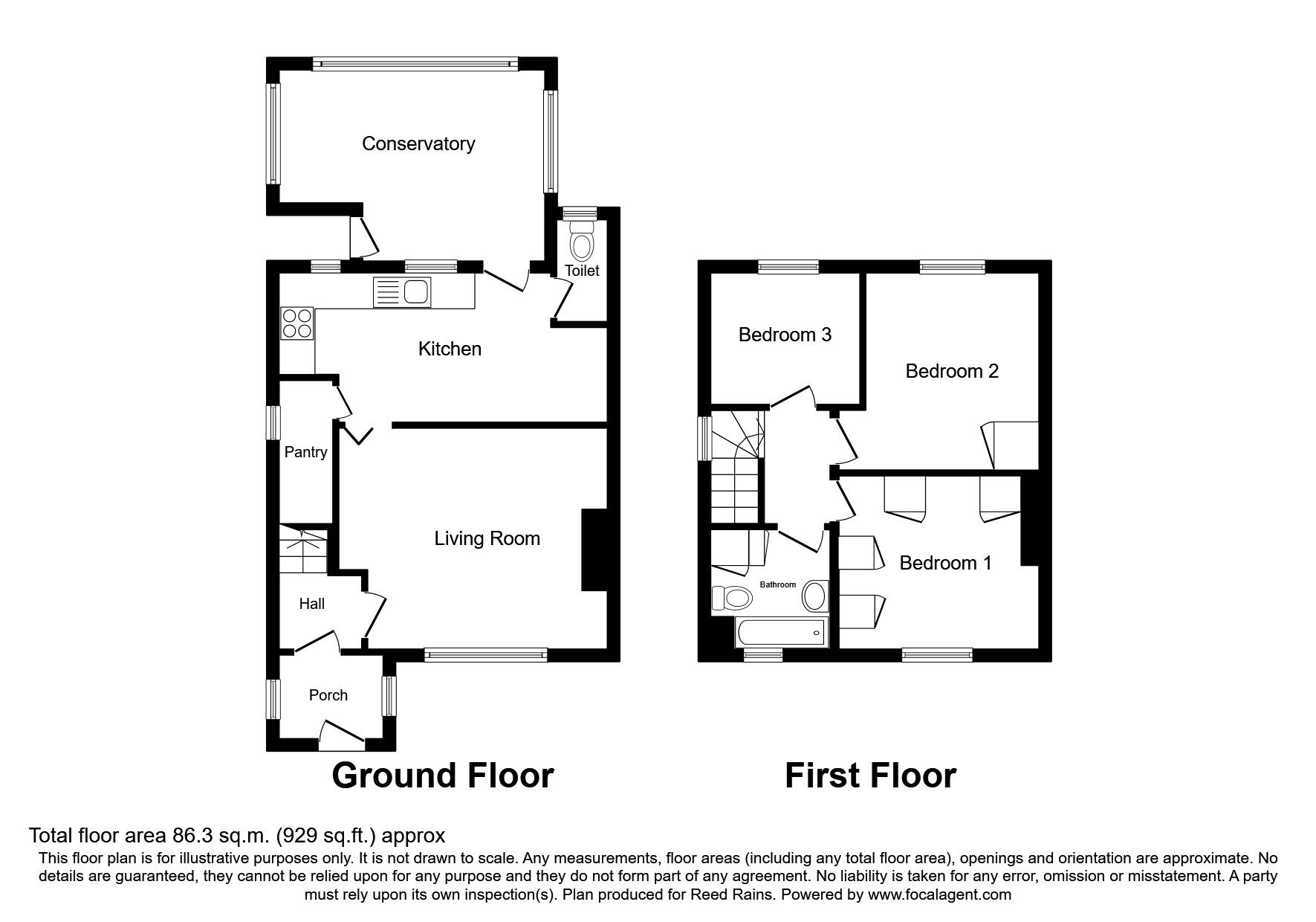Floorplan of 3 bedroom Semi Detached House to rent, Woodhouse Road, Wakefield, West Yorkshire, WF1