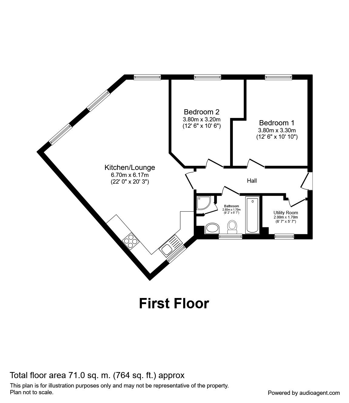 Floorplan of 2 bedroom Flat to rent, The Point, Wakefield, West Yorkshire, WF2