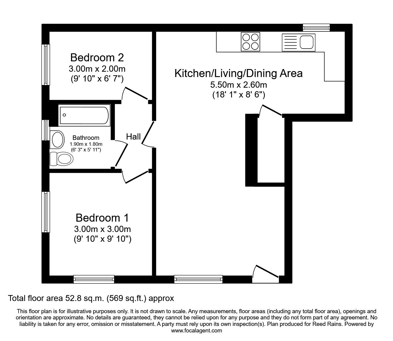 Floorplan of 2 bedroom Flat to rent, Oak Tree Court, Wakefield, West Yorkshire, WF1