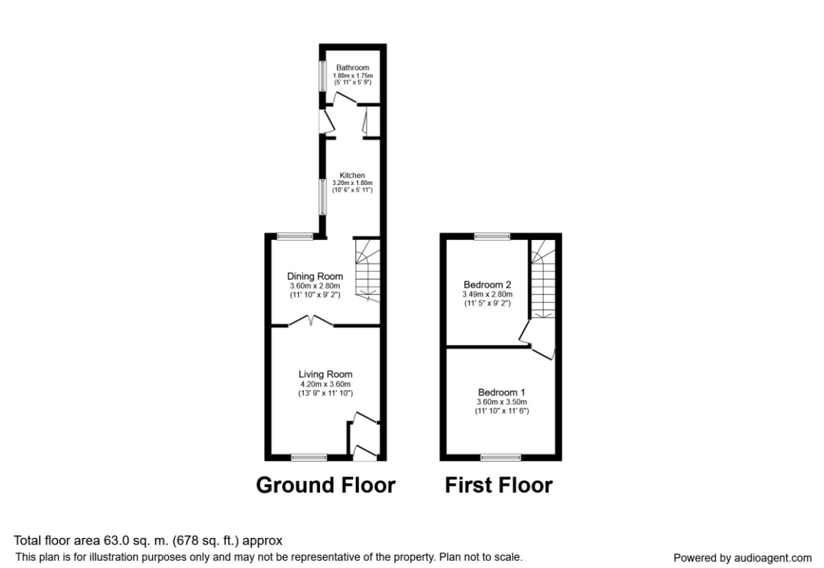 Floorplan of 2 bedroom Mid Terrace House to rent, Bower Street, Widnes, Cheshire, WA8