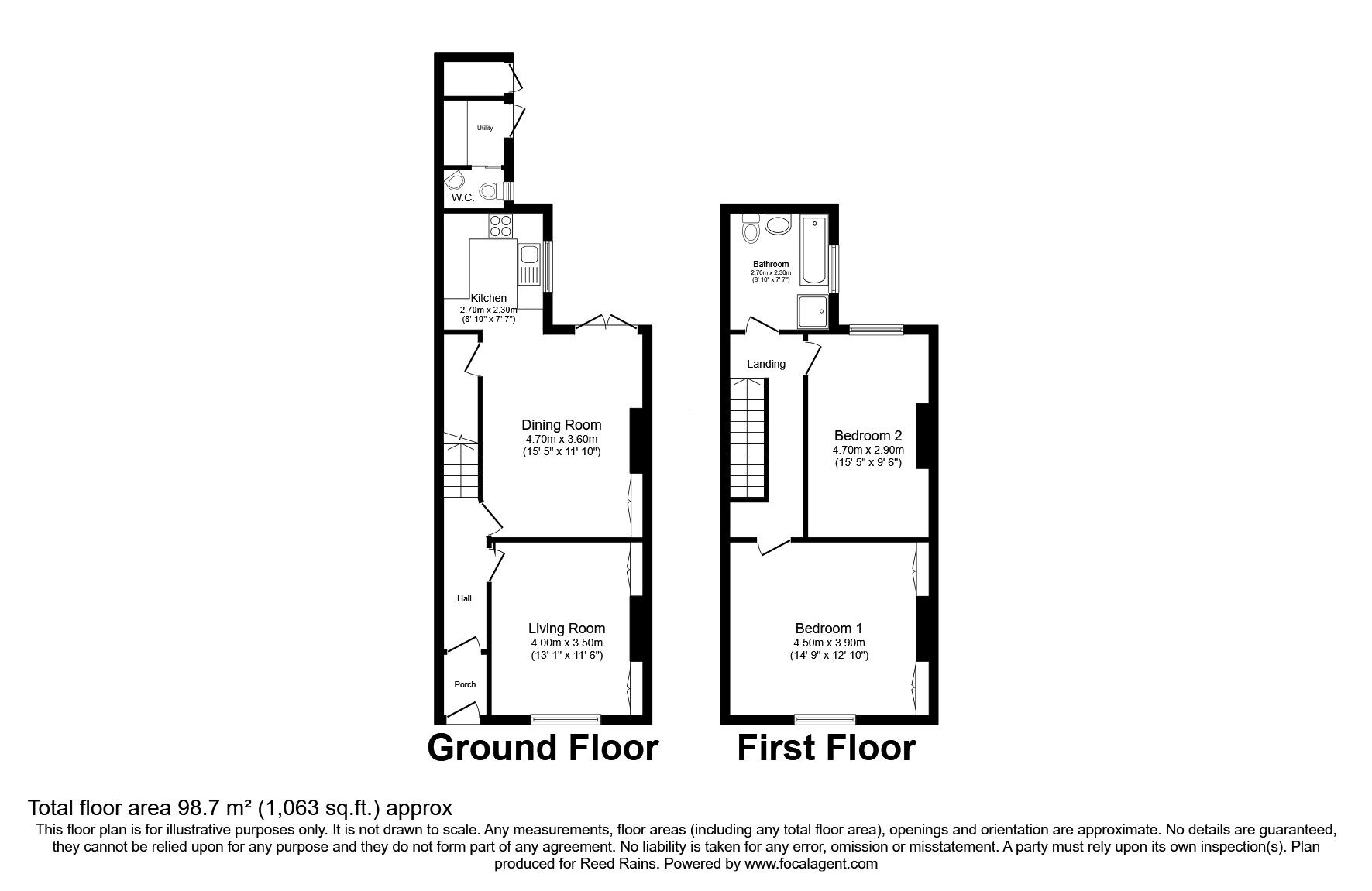 Floorplan of 2 bedroom Mid Terrace House for sale, South Oak Lane, Wilmslow, Cheshire, SK9