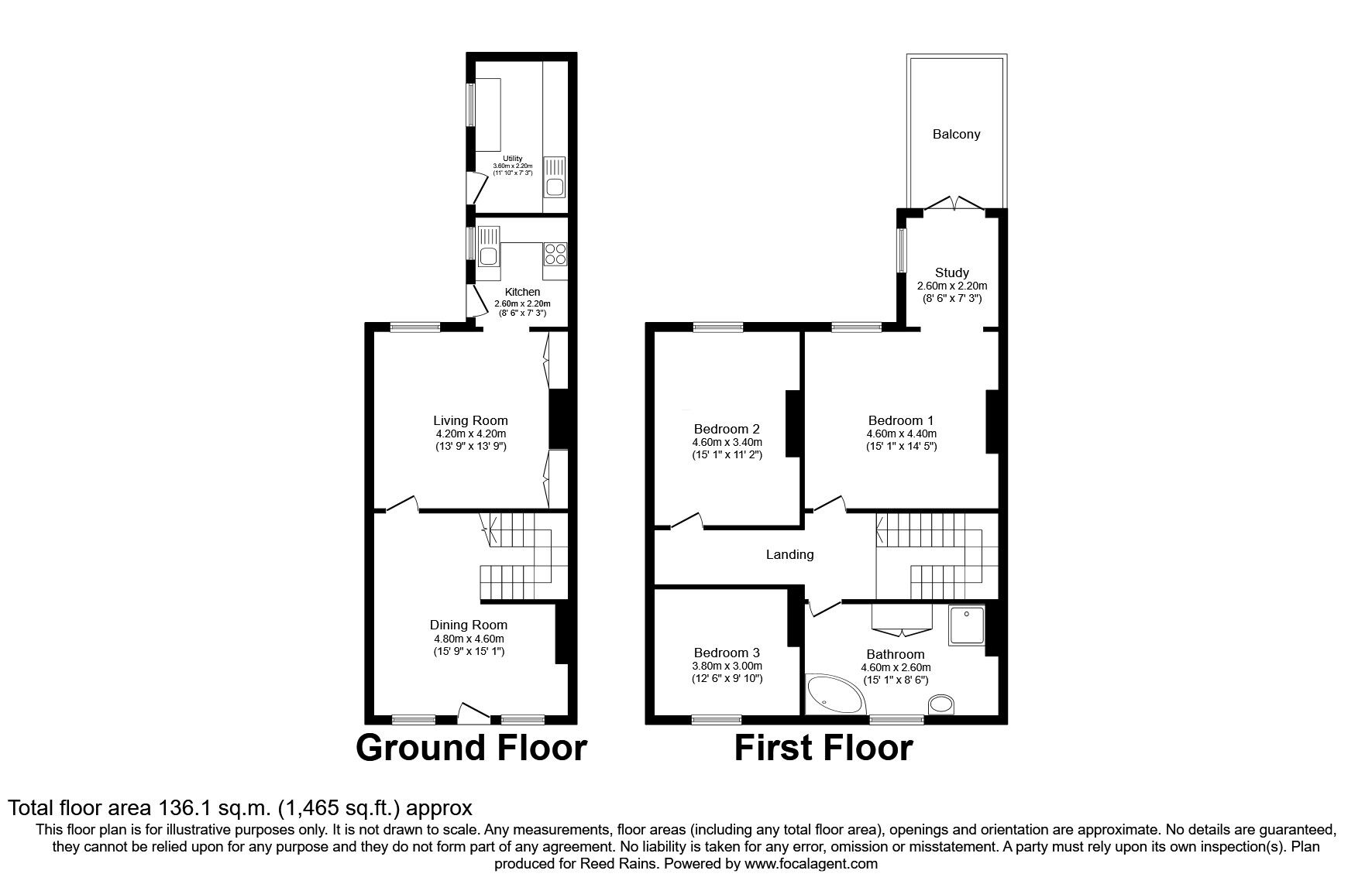 Floorplan of 3 bedroom Mid Terrace House for sale, Oak Lane, Wilmslow, Cheshire, SK9