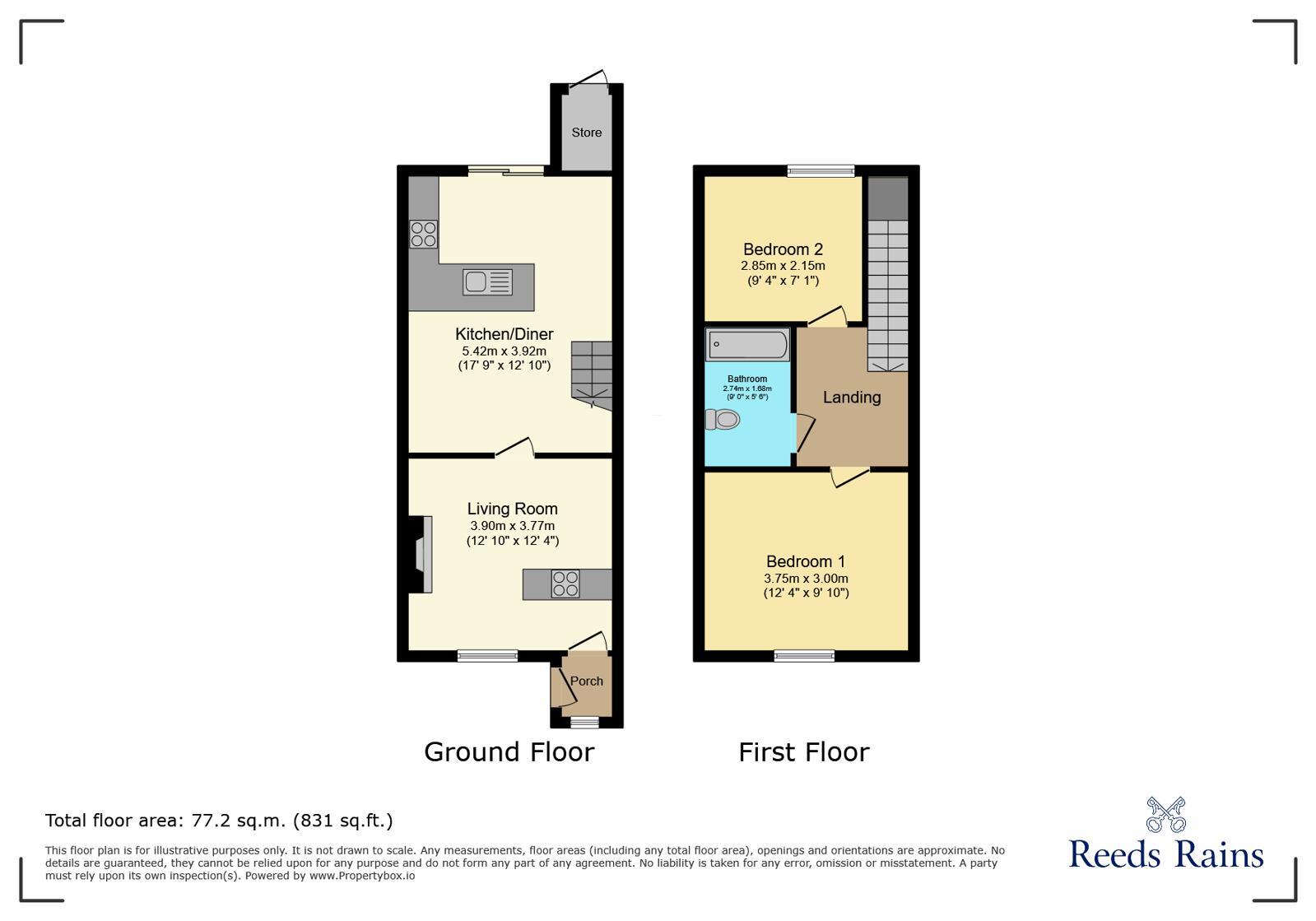 Floorplan of 2 bedroom End Terrace House for sale, Oak Lane, Wilmslow, Cheshire, SK9