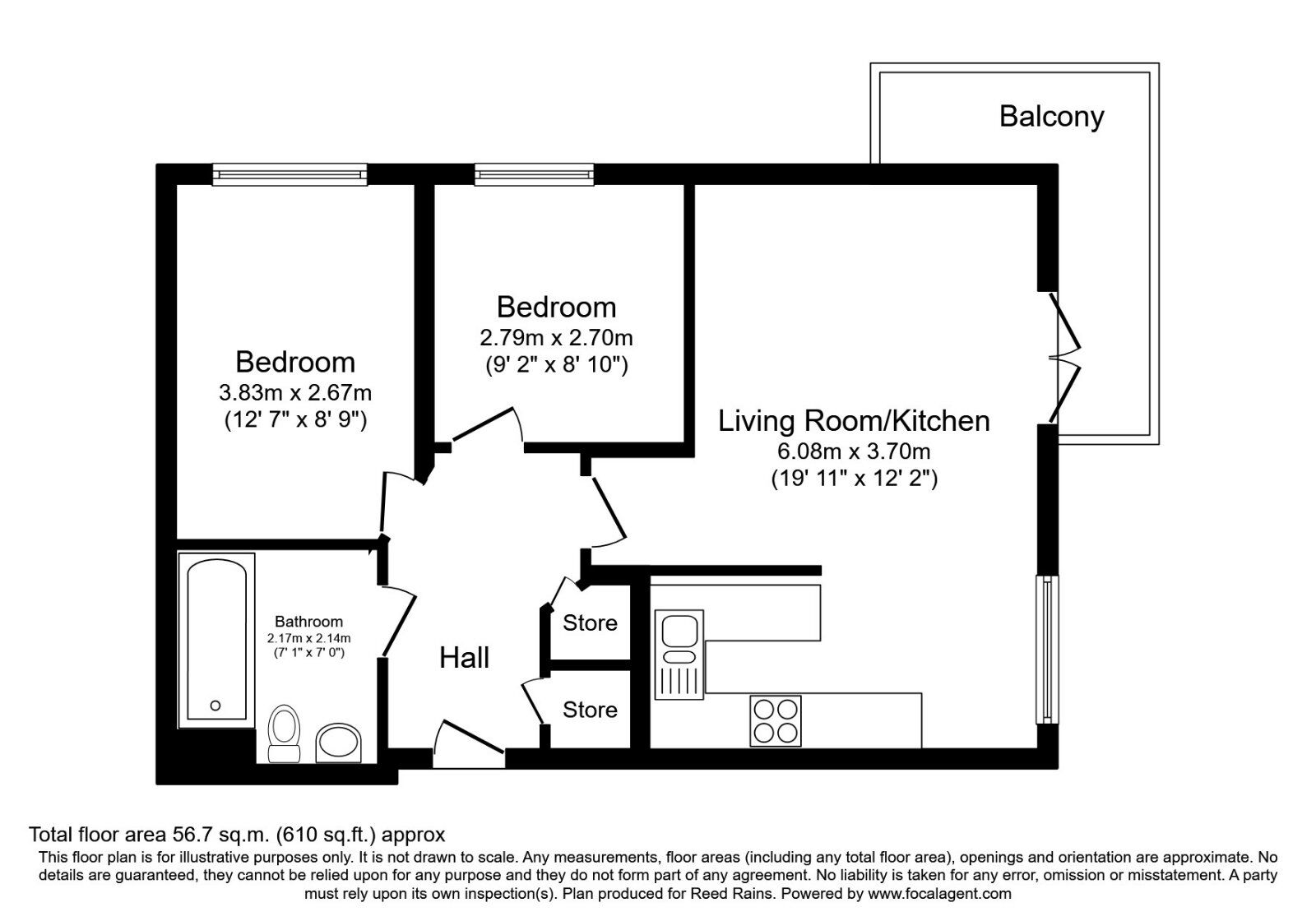 Floorplan of 2 bedroom  Flat to rent, Kenninghall View, Sheffield, S2