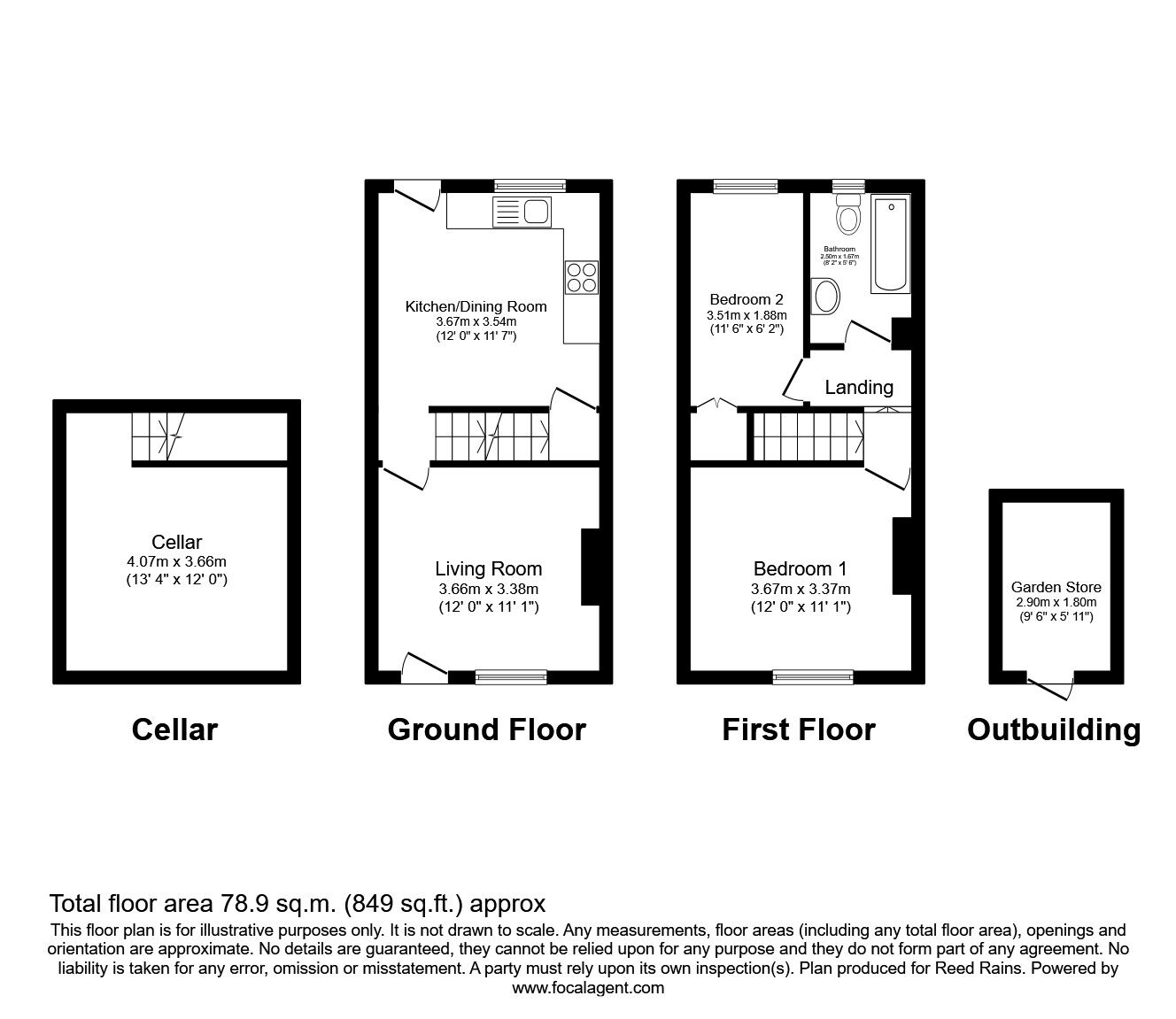 Floorplan of 2 bedroom Mid Terrace House to rent, Spa Lane, Sheffield, South Yorkshire, S13