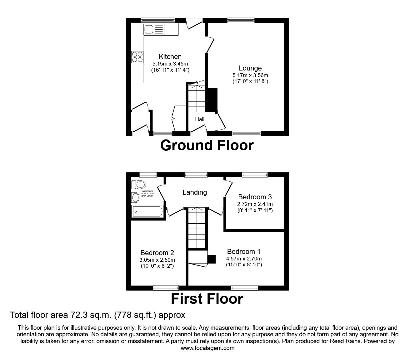 Floorplan of 3 bedroom Mid Terrace House to rent, Gervase Avenue, Sheffield, South Yorkshire, S8