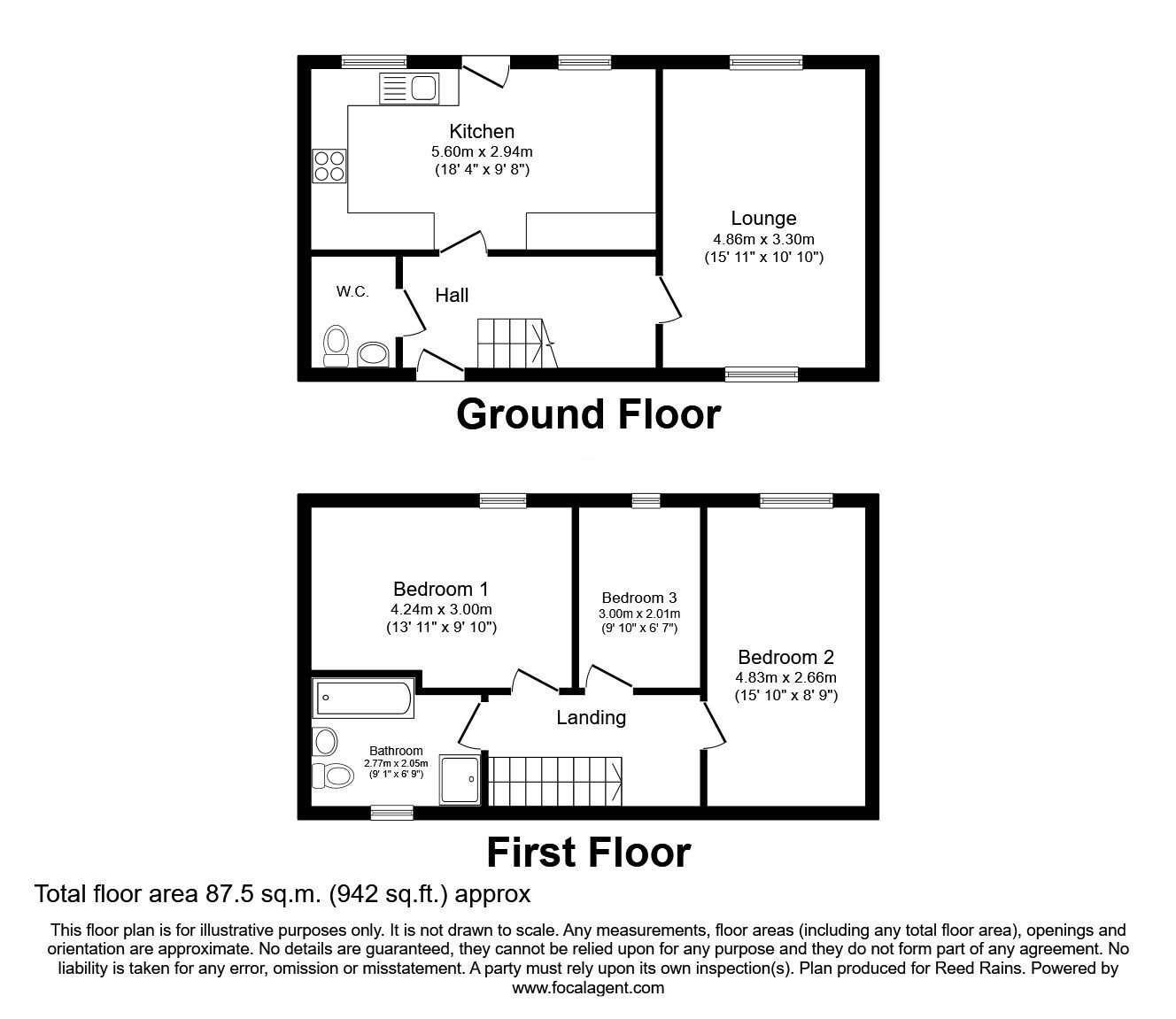 Floorplan of 3 bedroom End Terrace House for sale, Heeley Green, Sheffield, South Yorkshire, S2