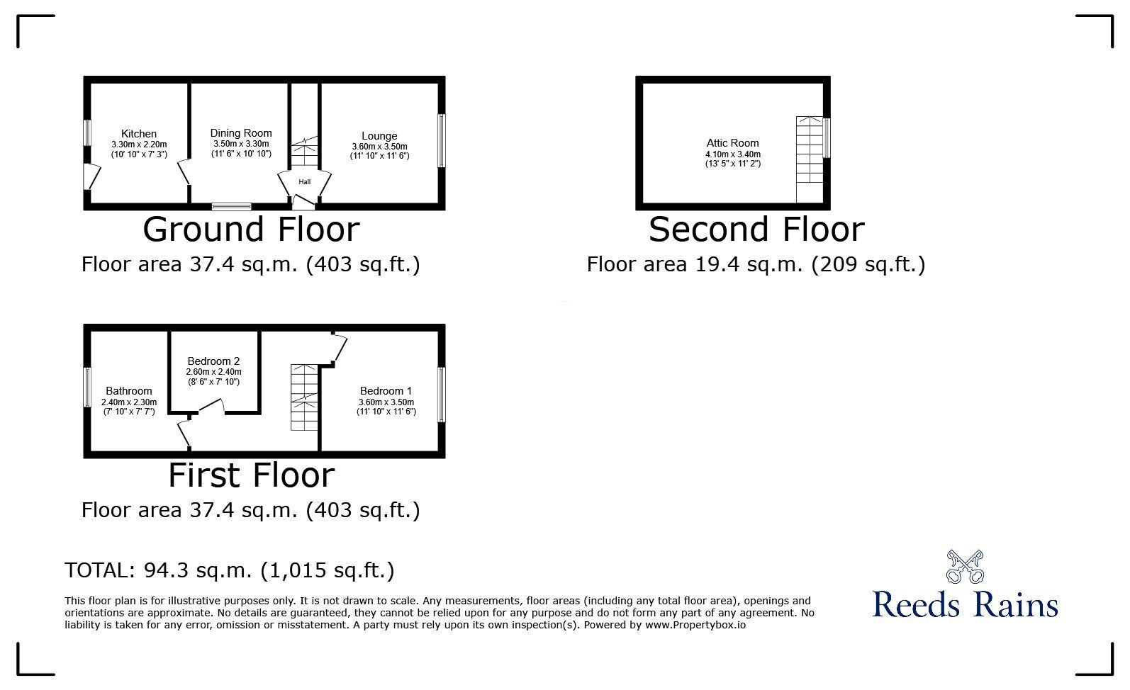 Floorplan of 3 bedroom End Terrace House for sale, South View Road, Sheffield, South Yorkshire, S7