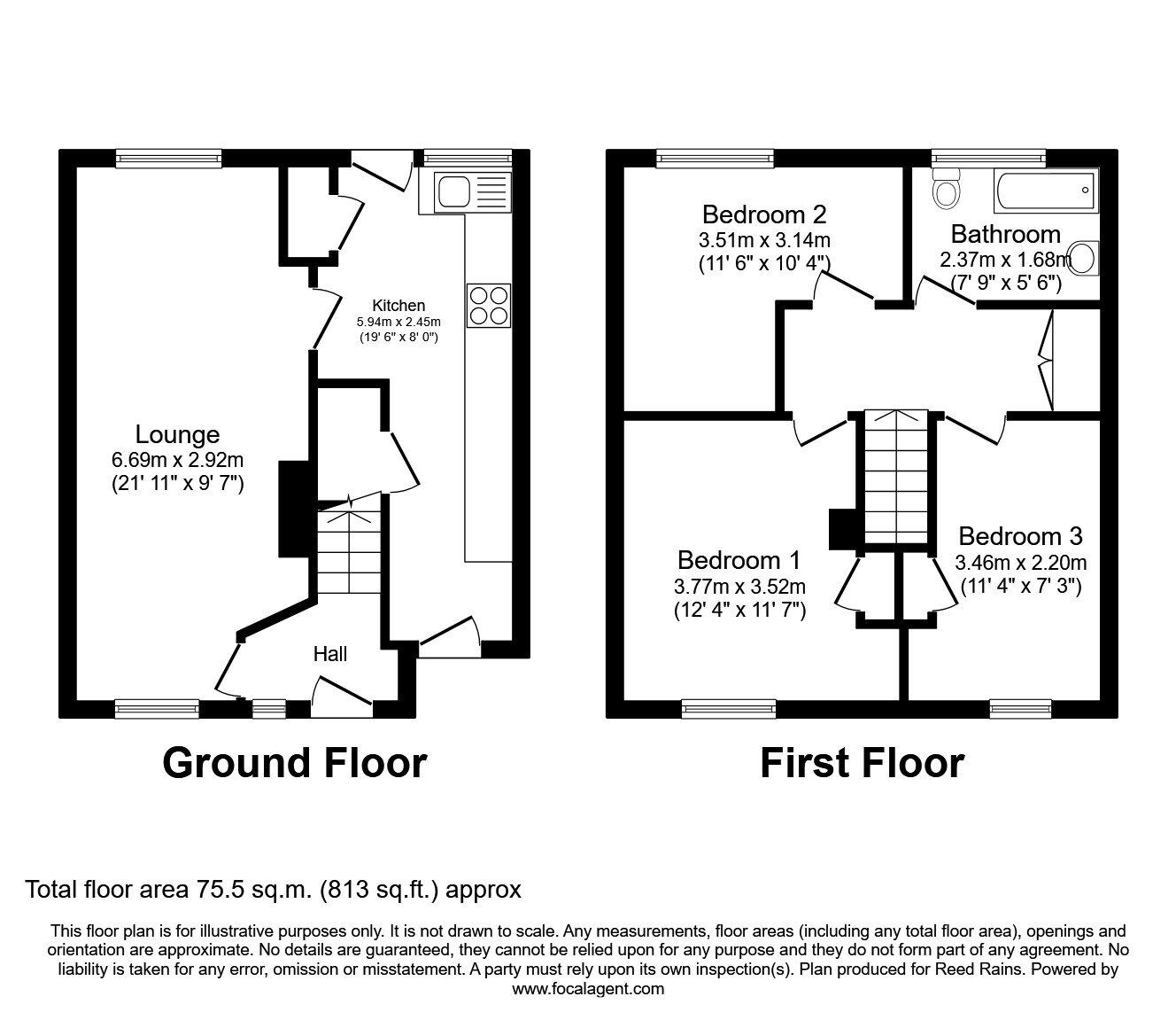 Floorplan of 3 bedroom Mid Terrace House for sale, Fraser Crescent, Sheffield, South Yorkshire, S8