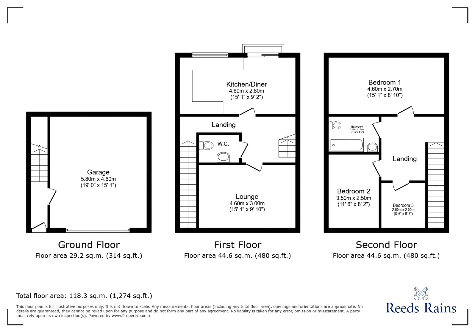 Floorplan of 3 bedroom Mid Terrace House to rent, Queen Mary Rise, Sheffield, South Yorkshire, S2