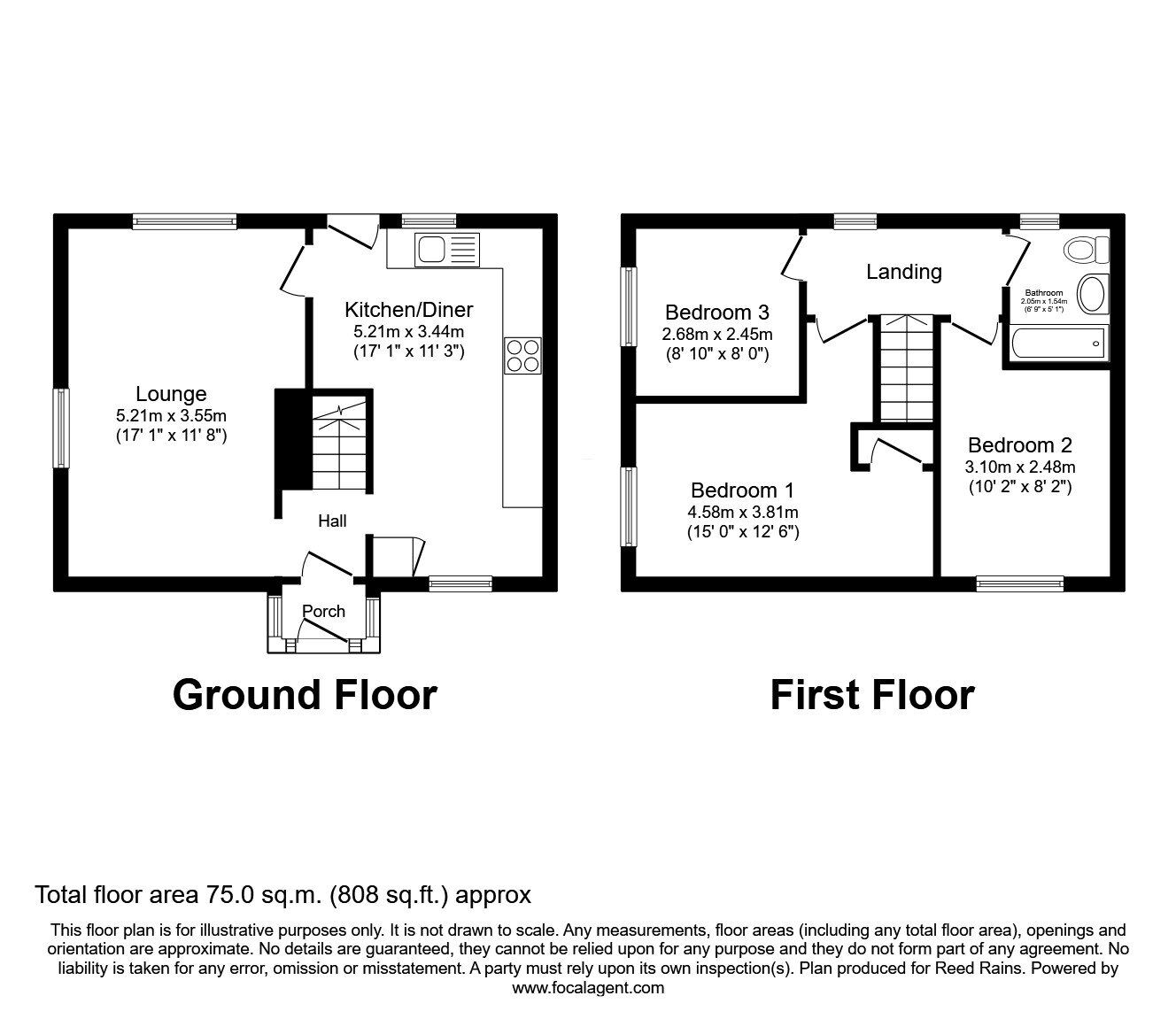 Floorplan of 3 bedroom End Terrace House to rent, Lupton Road, Sheffield, South Yorkshire, S8