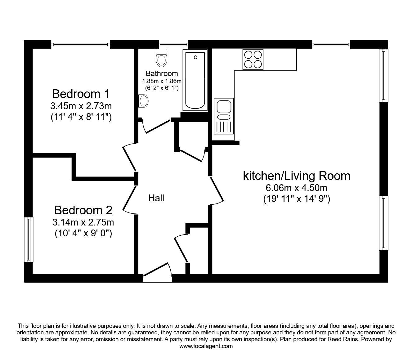 Floorplan of 2 bedroom  Flat to rent, Beeches Bank, Sheffield, South Yorkshire, S2