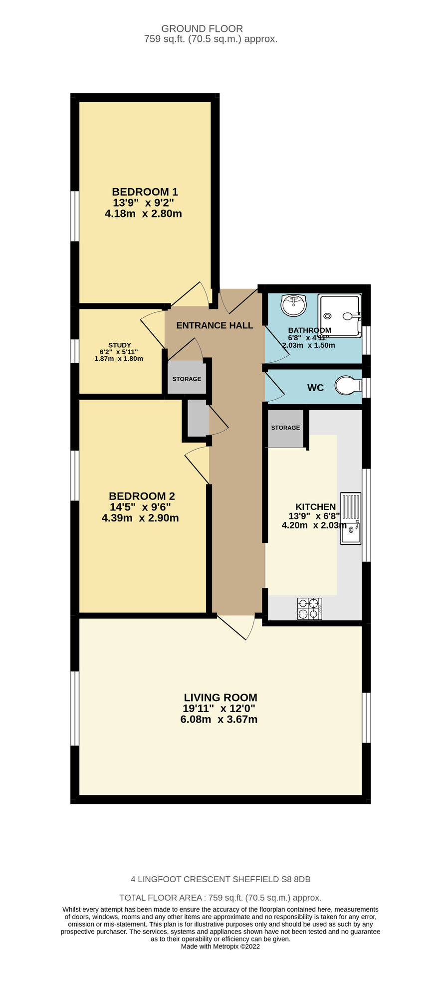 Floorplan of 2 bedroom Flat to rent, Lingfoot Crescent, Sheffield, South Yorkshire, S8