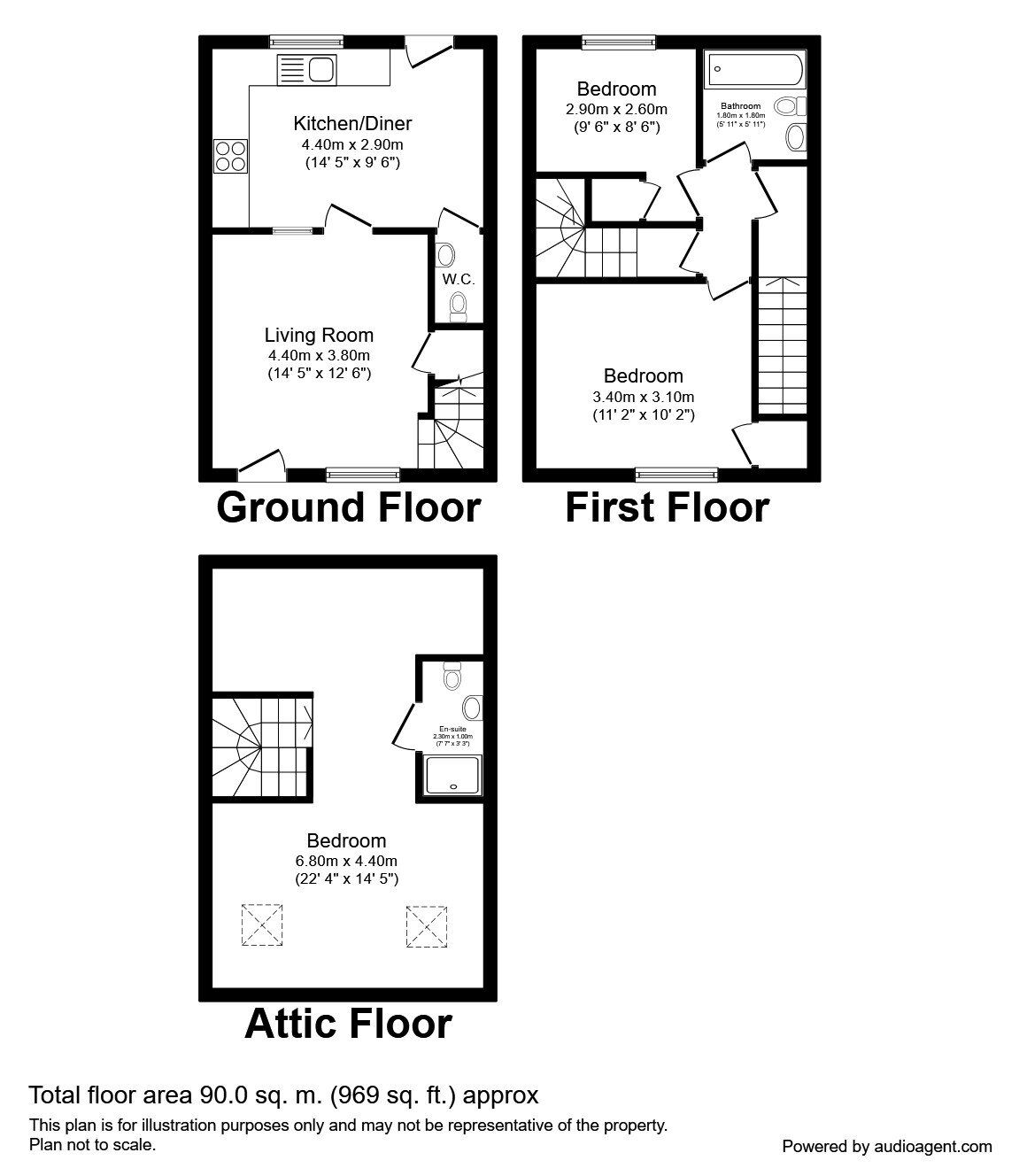 Floorplan of 3 bedroom Mid Terrace House to rent, Rydal Road, Sheffield, South Yorkshire, S8