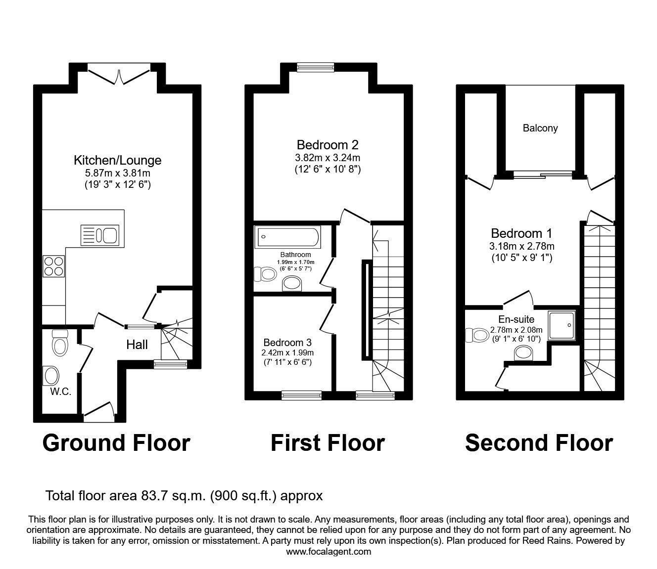 Floorplan of 3 bedroom Mid Terrace House to rent, Rydal Crescent, Sheffield, South Yorkshire, S8