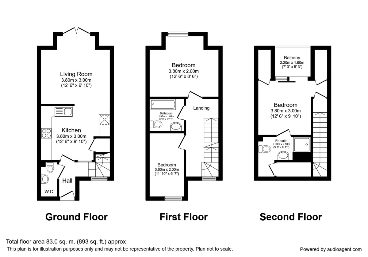 Floorplan of 3 bedroom Mid Terrace House to rent, Rydal Crescent, Sheffield, South Yorkshire, S8