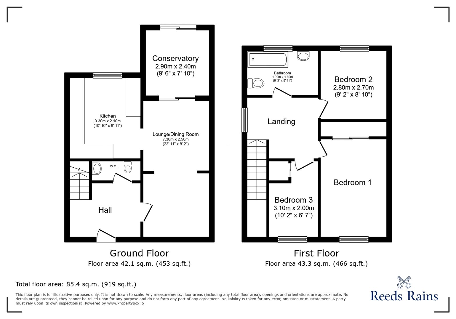 Floorplan of 3 bedroom Semi Detached House for sale, Poplar Close, Killamarsh, Derbyshire, S21