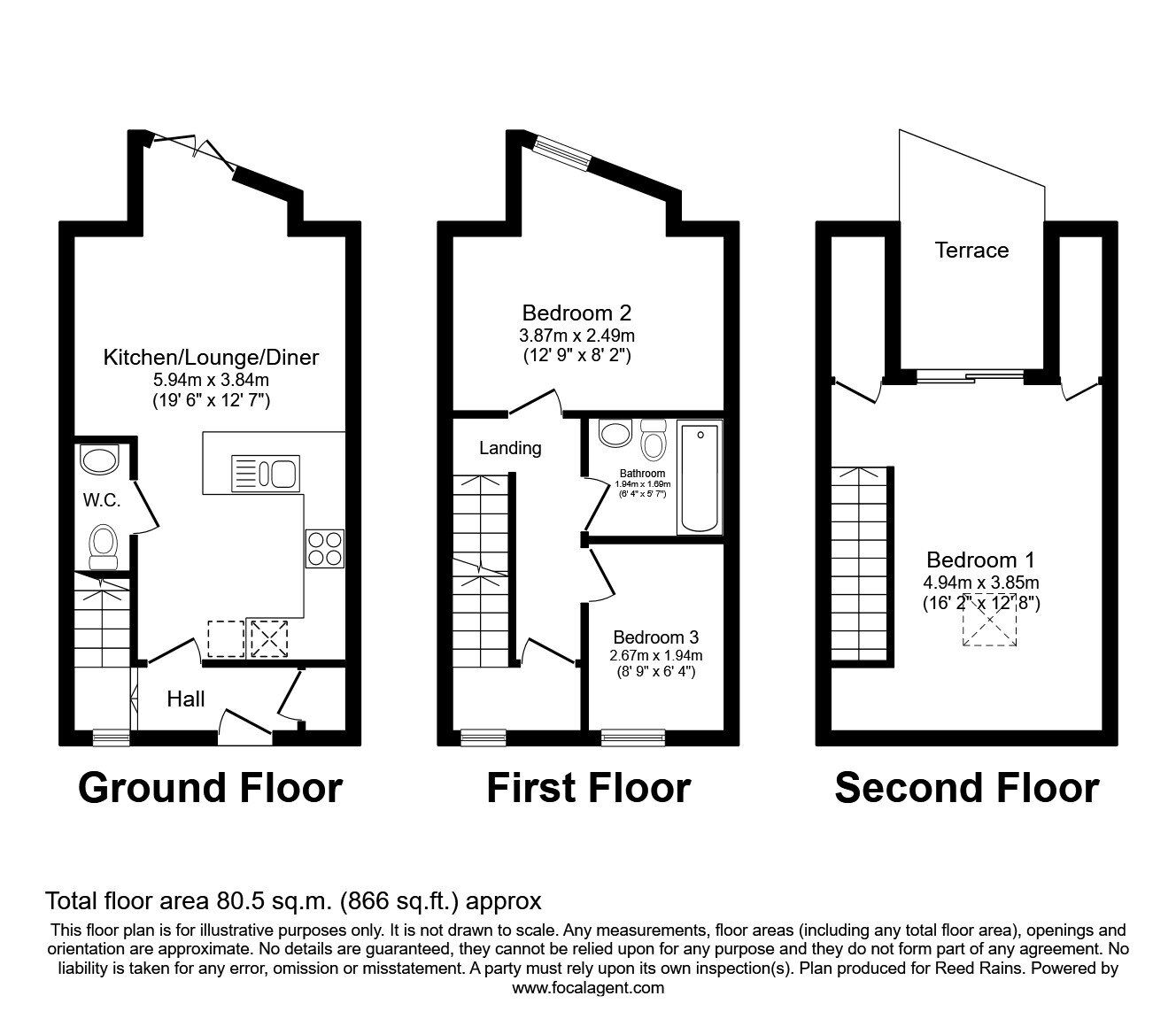 Floorplan of 3 bedroom Mid Terrace House to rent, Langdale Road, Sheffield, S8