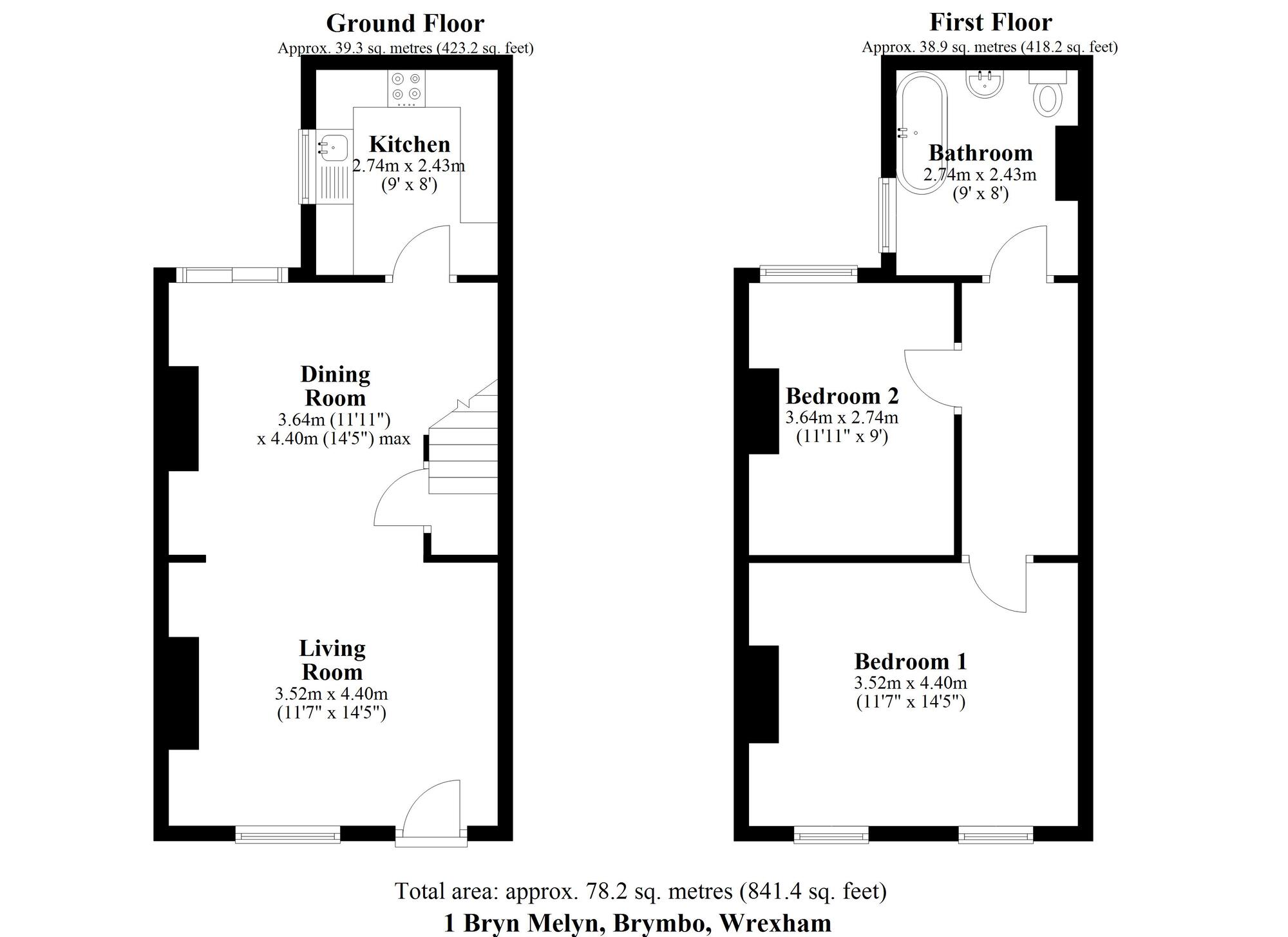 Floorplan of 2 bedroom End Terrace House for sale, Bryn Melyn, Gwalia Road, Wrexham, LL11