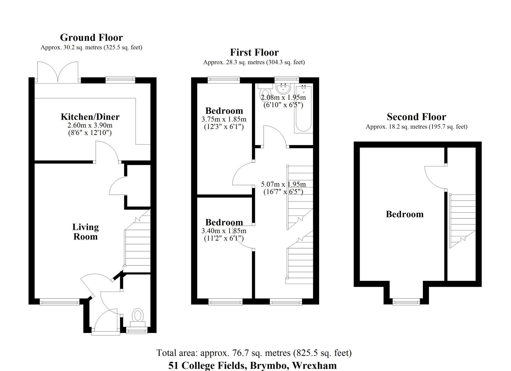 Floorplan of 3 bedroom Semi Detached House for sale, College Fields, Tanyfron, Wrexham, LL11