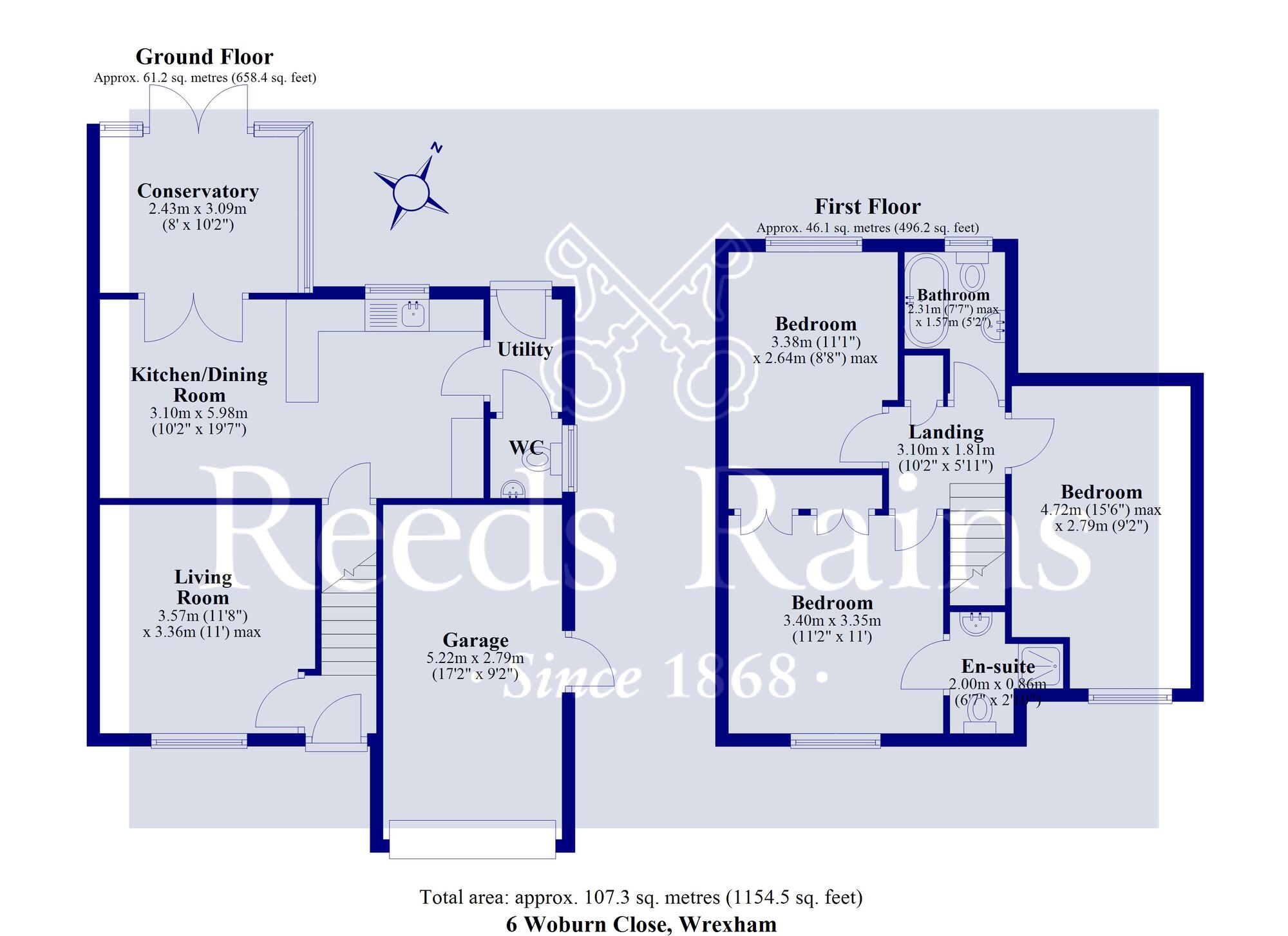 Floorplan of 3 bedroom Detached House for sale, Woburn Close, Wrexham, LL13