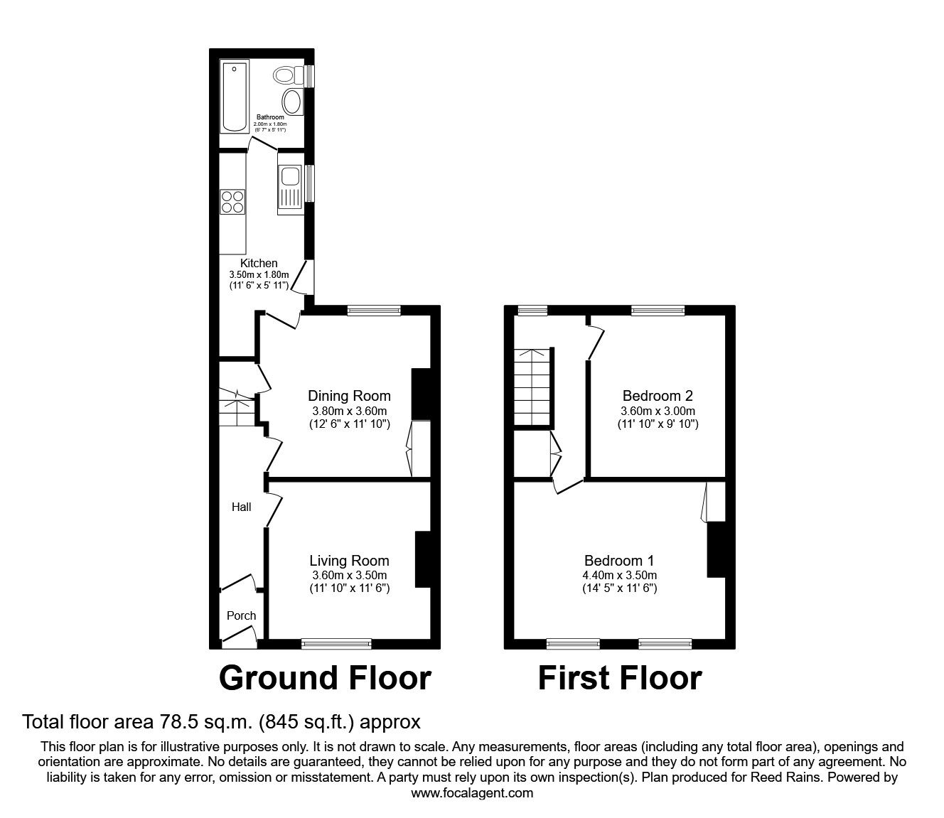 Floorplan of 2 bedroom Mid Terrace House to rent, Salisbury Terrace, York, North Yorkshire, YO26