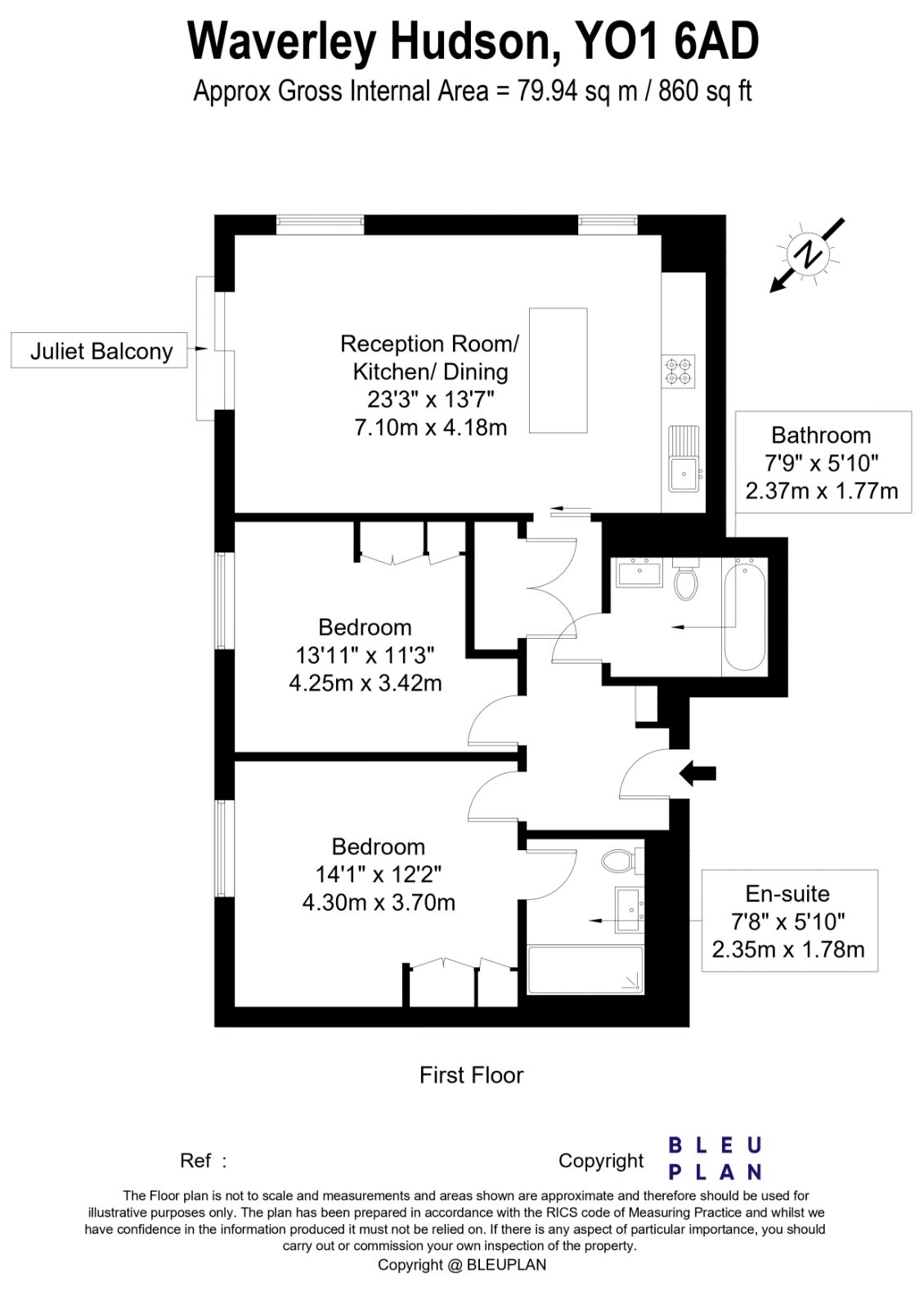 Floorplan of 2 bedroom  Flat for sale, Toft Green, York, North Yorkshire, YO1