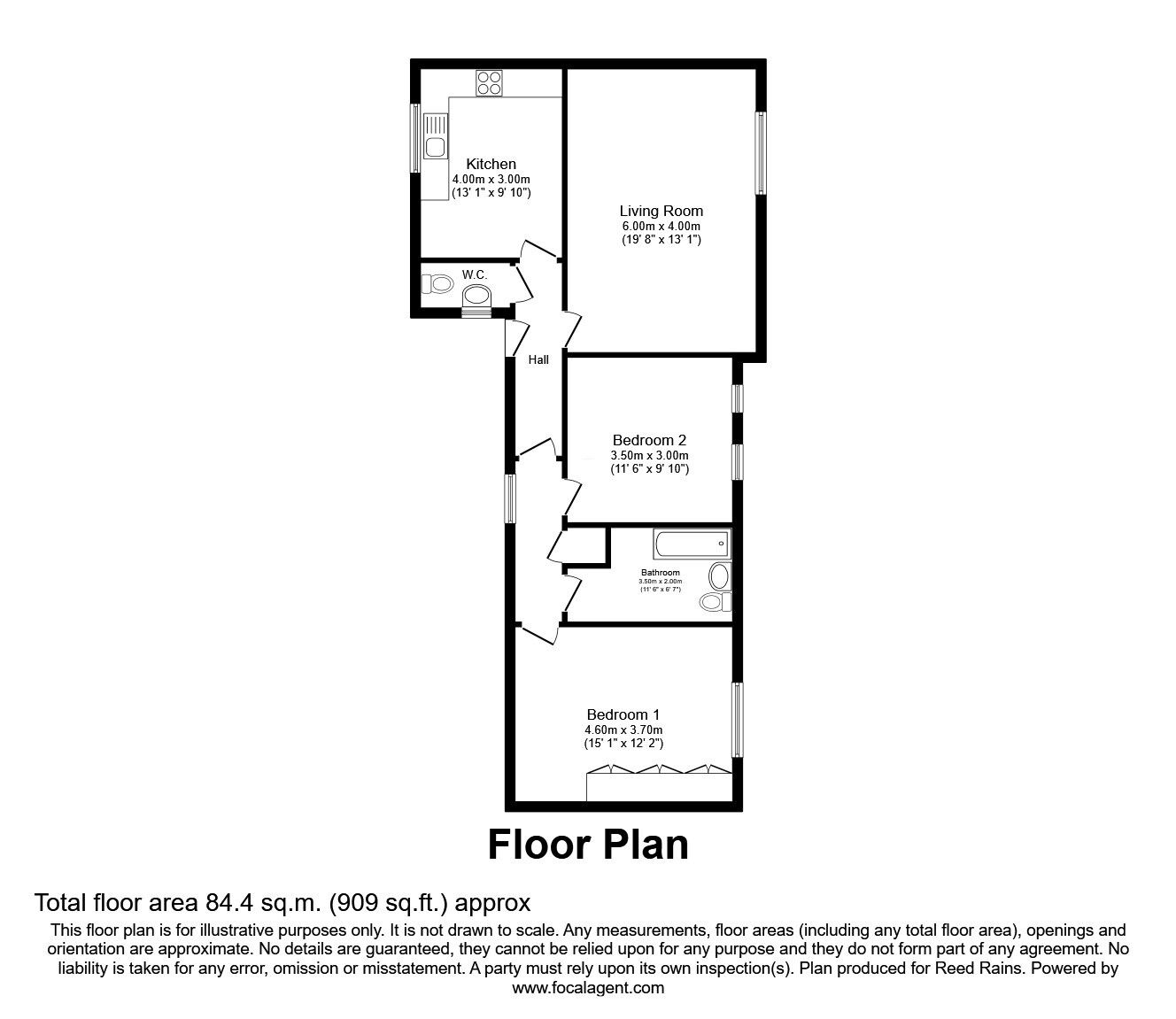 Floorplan of 2 bedroom Semi Detached Bungalow for sale, Swan Close, Deighton, North Yorkshire, YO19
