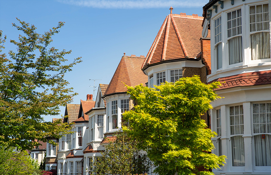 Row of houses with greenery