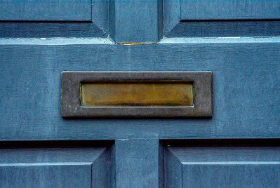 Blue door, letterbox