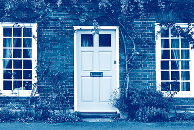 Front door, blue wash