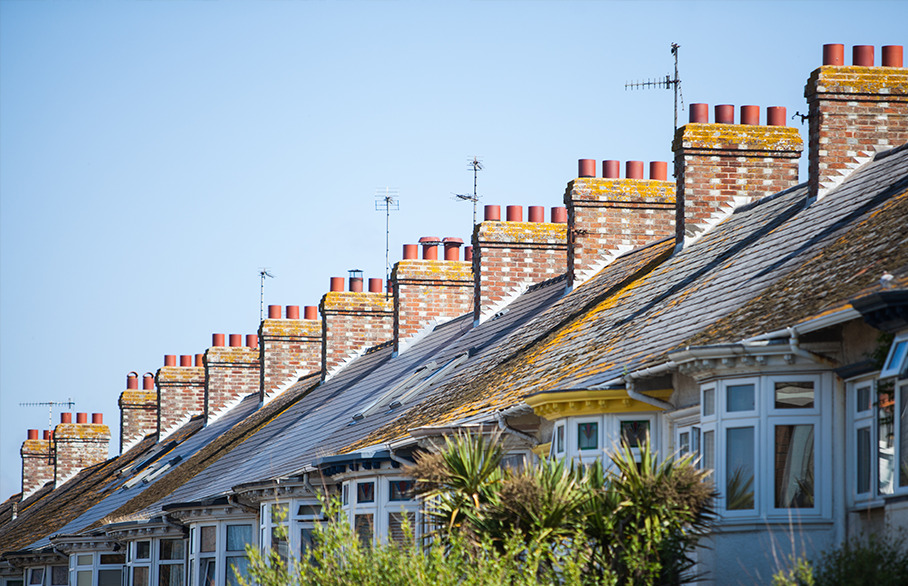 Row of terrace house chimneys